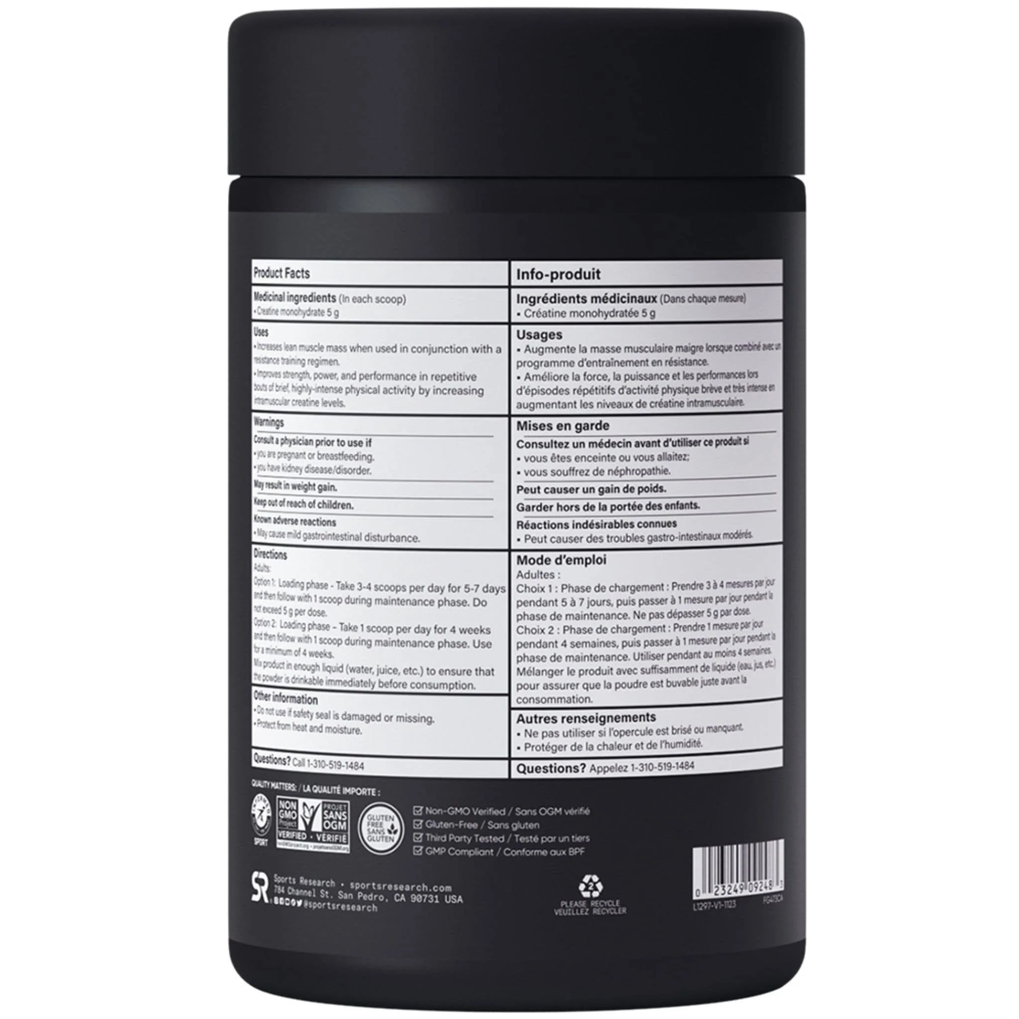Sports Research Creatine Monohydrate 5g Powder, Micronized, Vegan, Non-GMO, Helps to Enhance Strength, Power and Recovery for Lean Muscle Growth, 454g - Image 3