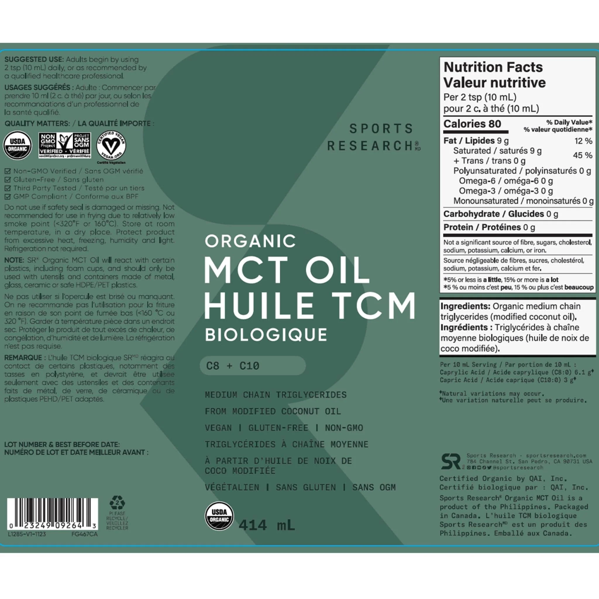 Sports Research MCT C8 and C10 Oil, Vegan-Friendly, Supports Brain Health, 414ml - Image 2