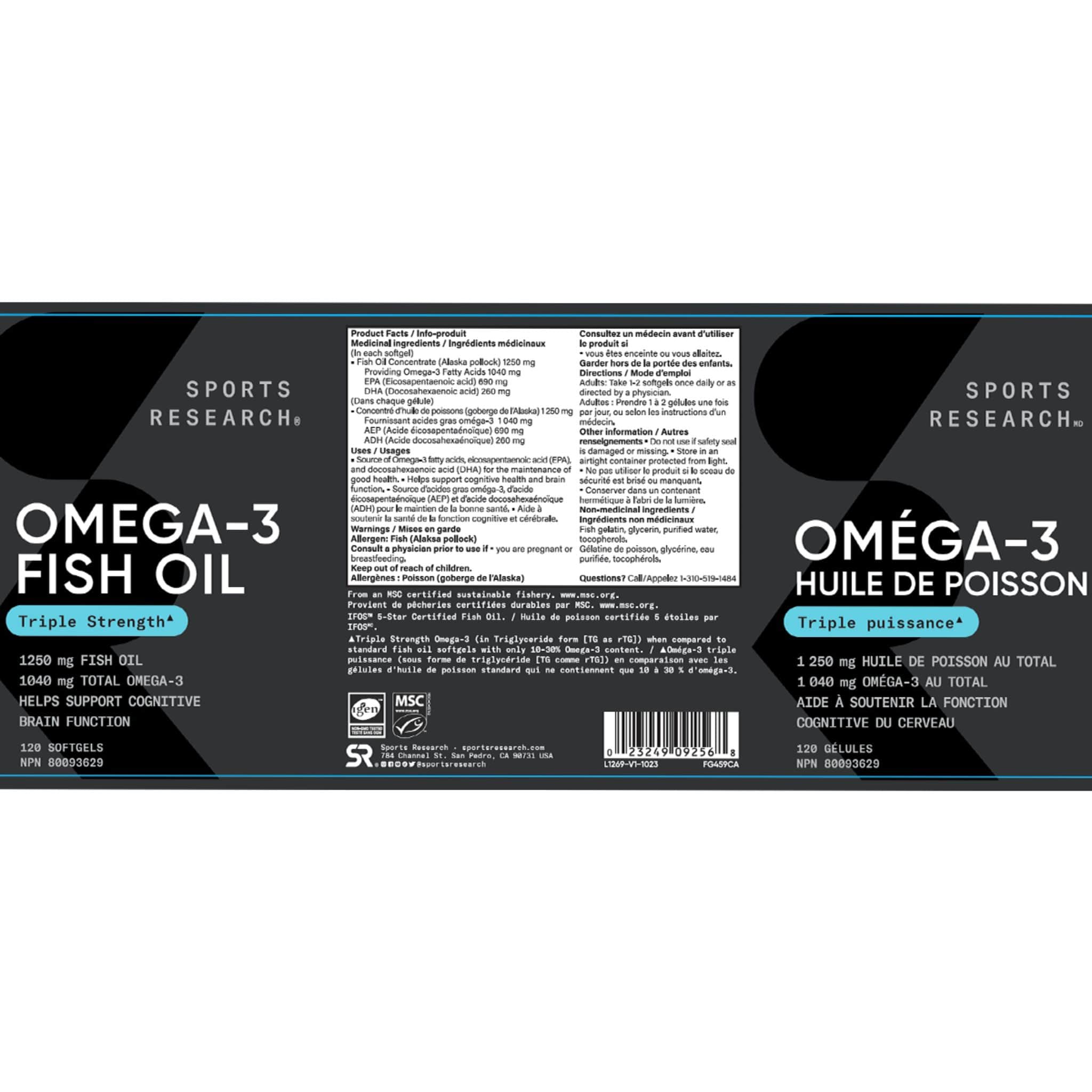 Sports Research Omega-3 Fish Oil, Triple Strength, 1250mg Fish Oil, 60-120 Softgels - Image 3