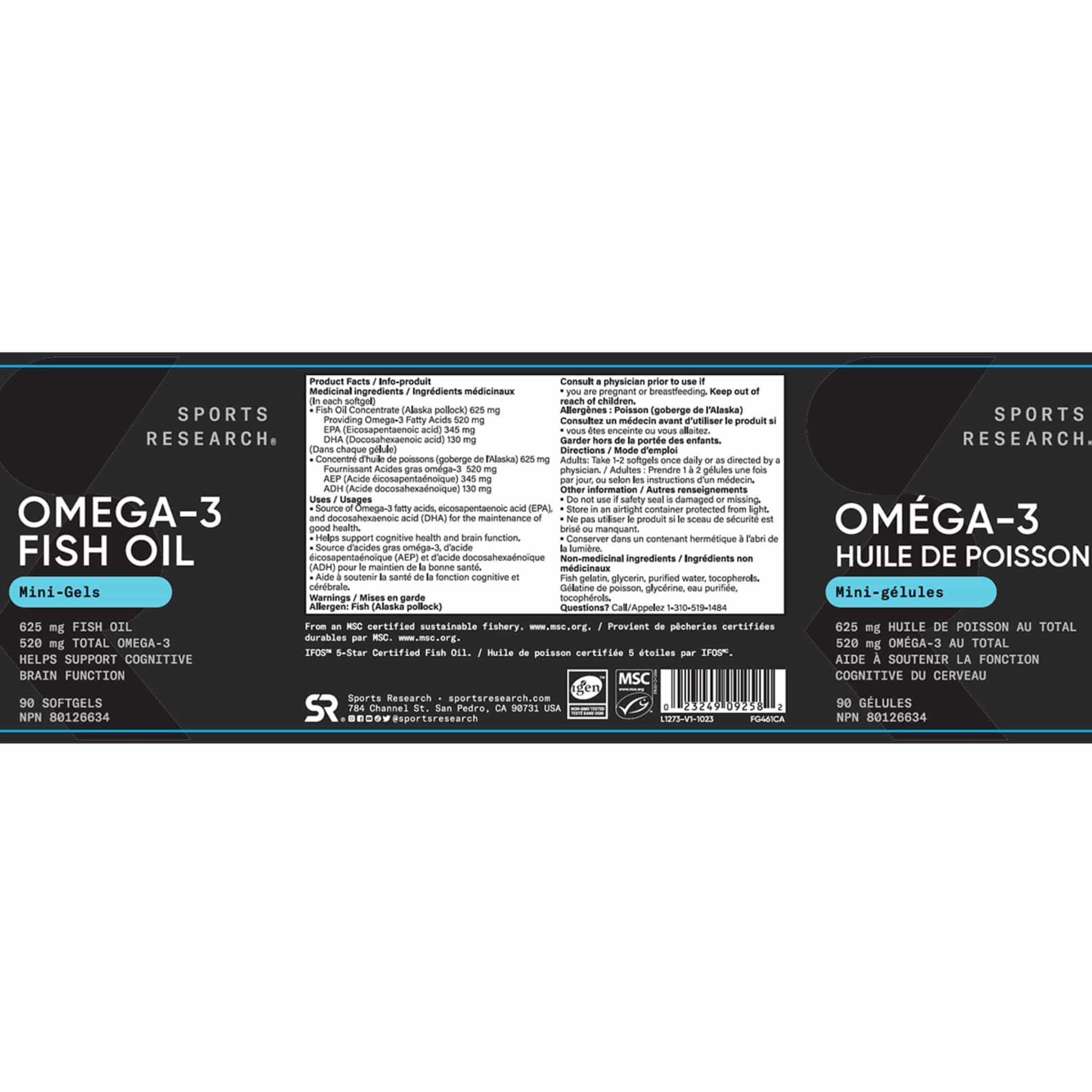 Sports Research Omega-3 Fish Oil Mini Gels, 625mg Fish Oil, 520mg Total Omega-3, 90 Softgels - Image 2