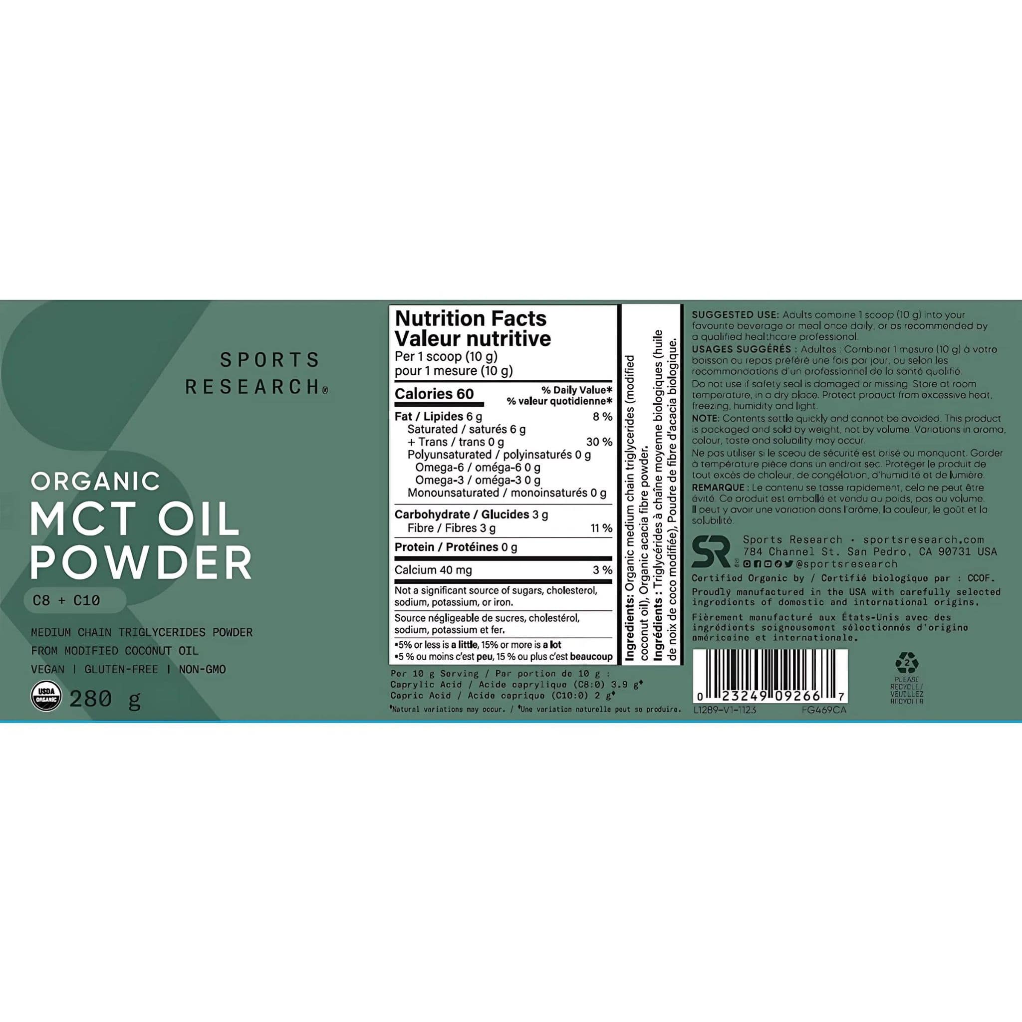 Sports Research Organic MCT Oil Powder, Vegan and Keto Friendly, Supports Brain and Body Fuel, 280g - Image 2