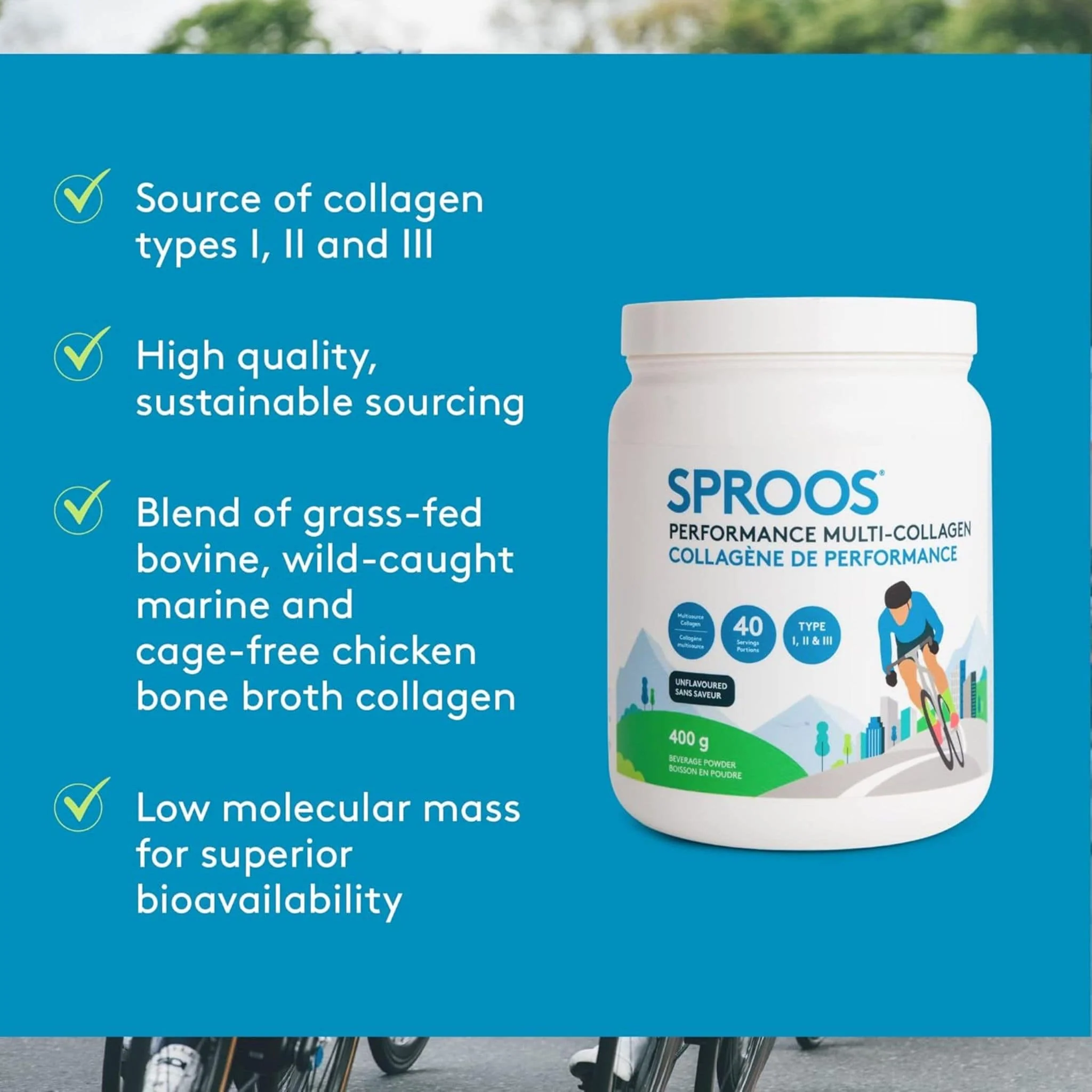 Sproos Performance Multi-Collagen with Grass-Fed Bovine Collagen 6g, Marine Collagen 2g and Chicken Bone Broth Powder 2g, Types I, II & III Collagen for Joints, Skin, Hair, Nails, and Gut Health, 400g - Image 3