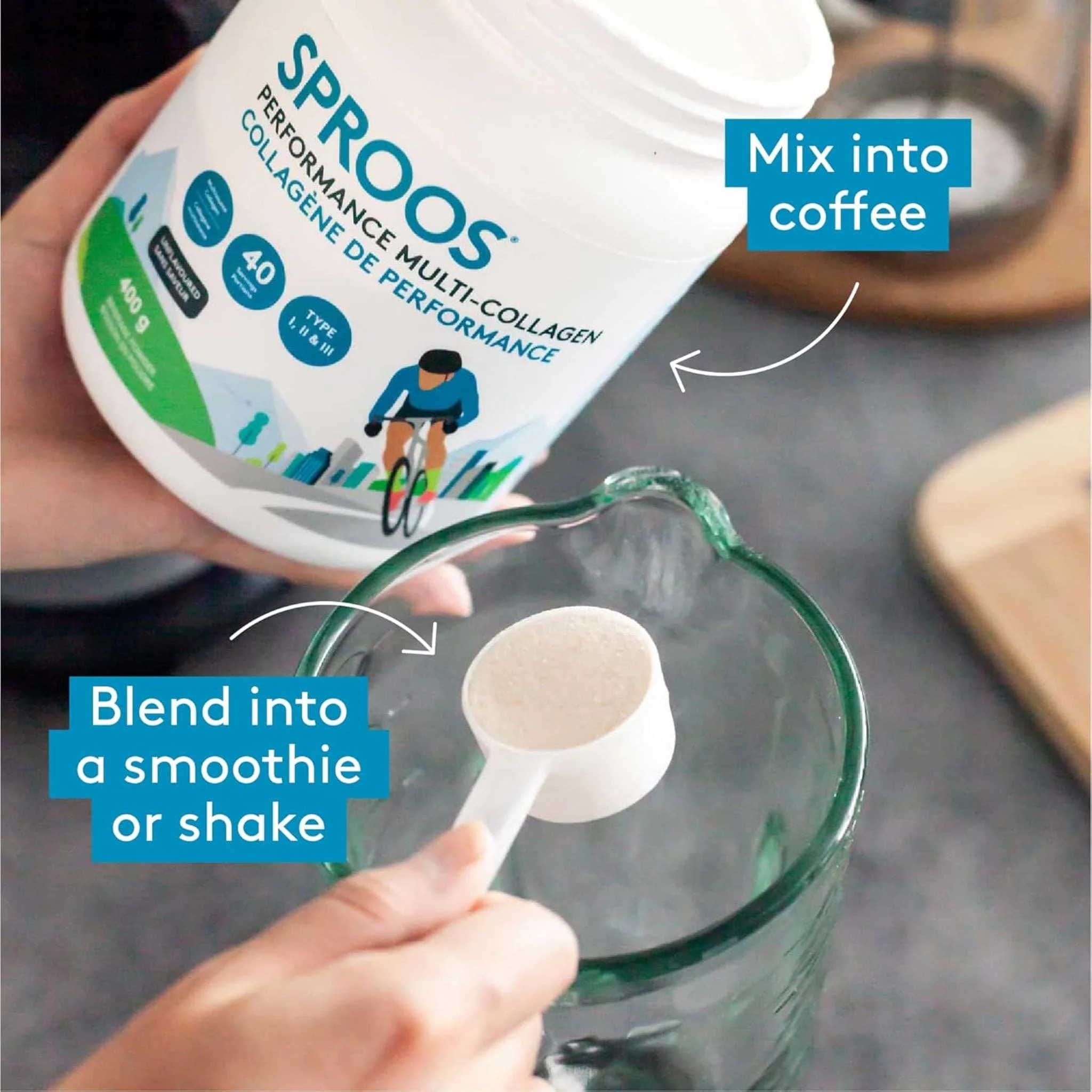 Sproos Performance Multi-Collagen with Grass-Fed Bovine Collagen 6g, Marine Collagen 2g and Chicken Bone Broth Powder 2g, Types I, II & III Collagen for Joints, Skin, Hair, Nails, and Gut Health, 400g - Image 4