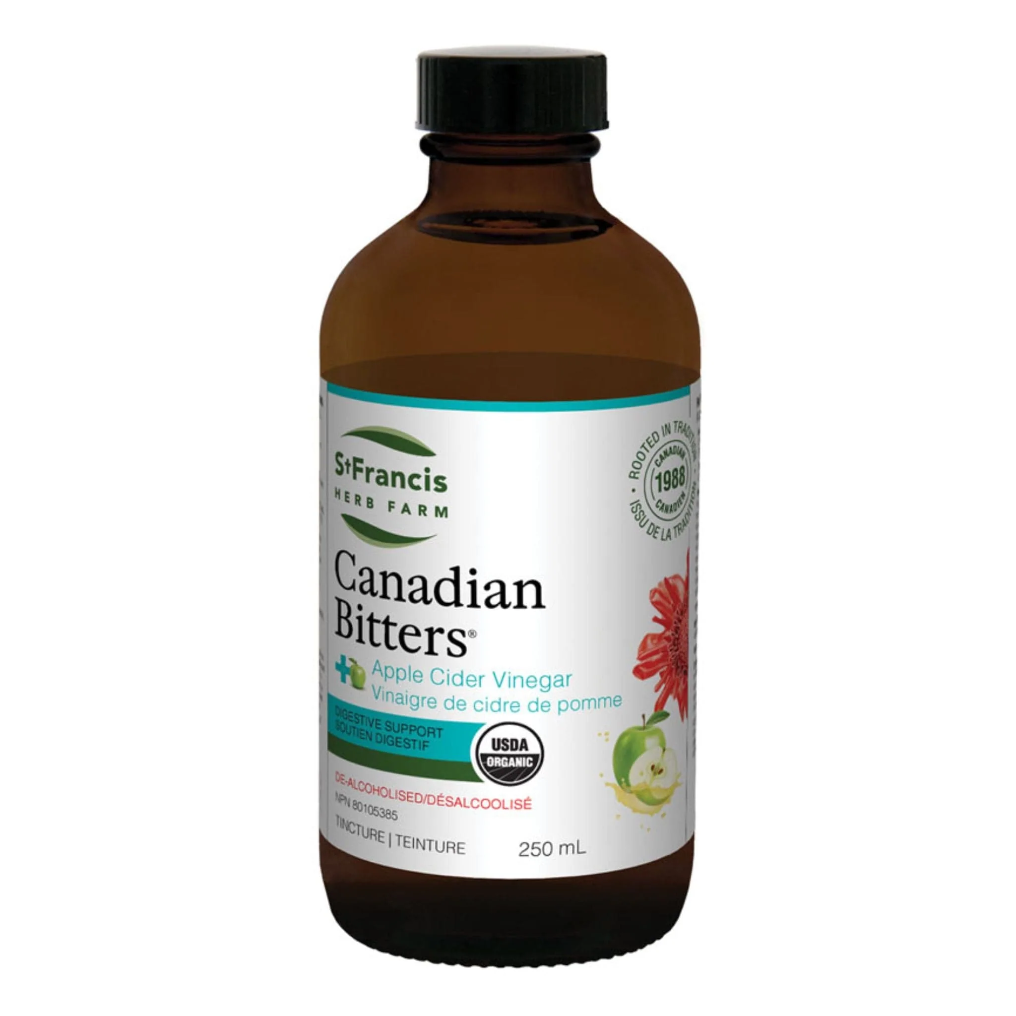 St. Francis Canadian Bitters Plus Apple Cider Vinegar, De-alcoholized formula, 250ml