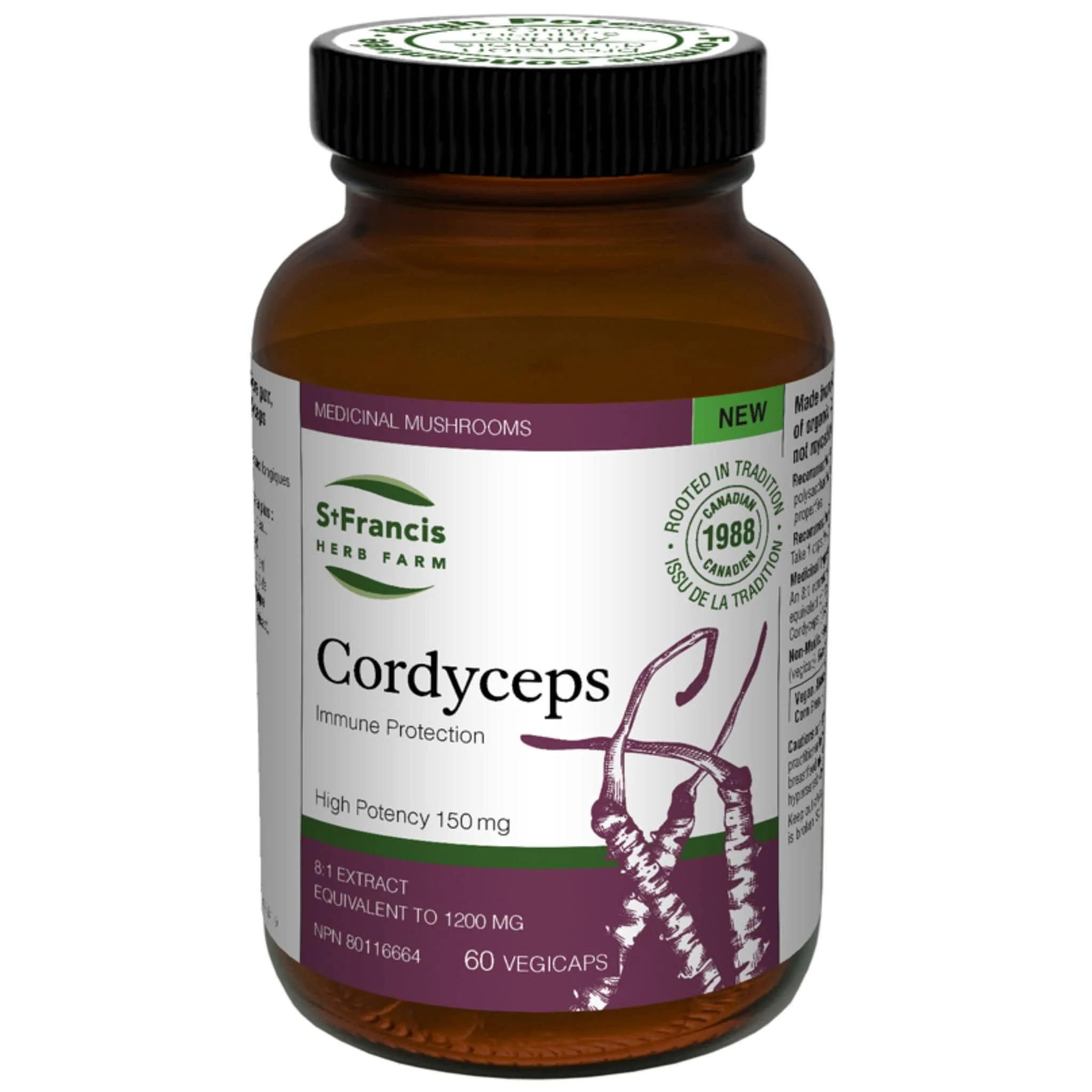 St. Francis Cordyceps Mushroom, Boost Energy, Stamina and Support Immune, 60 Vegetable Capsules