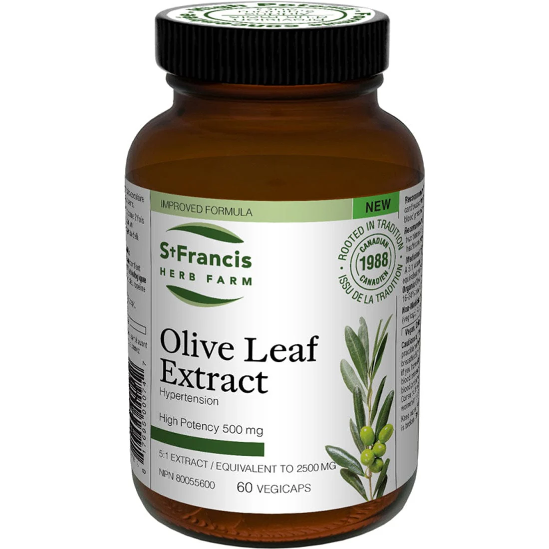 St. Francis Olive Leaf 500mg, High Potency 5:1 Extract, 60 Capsules