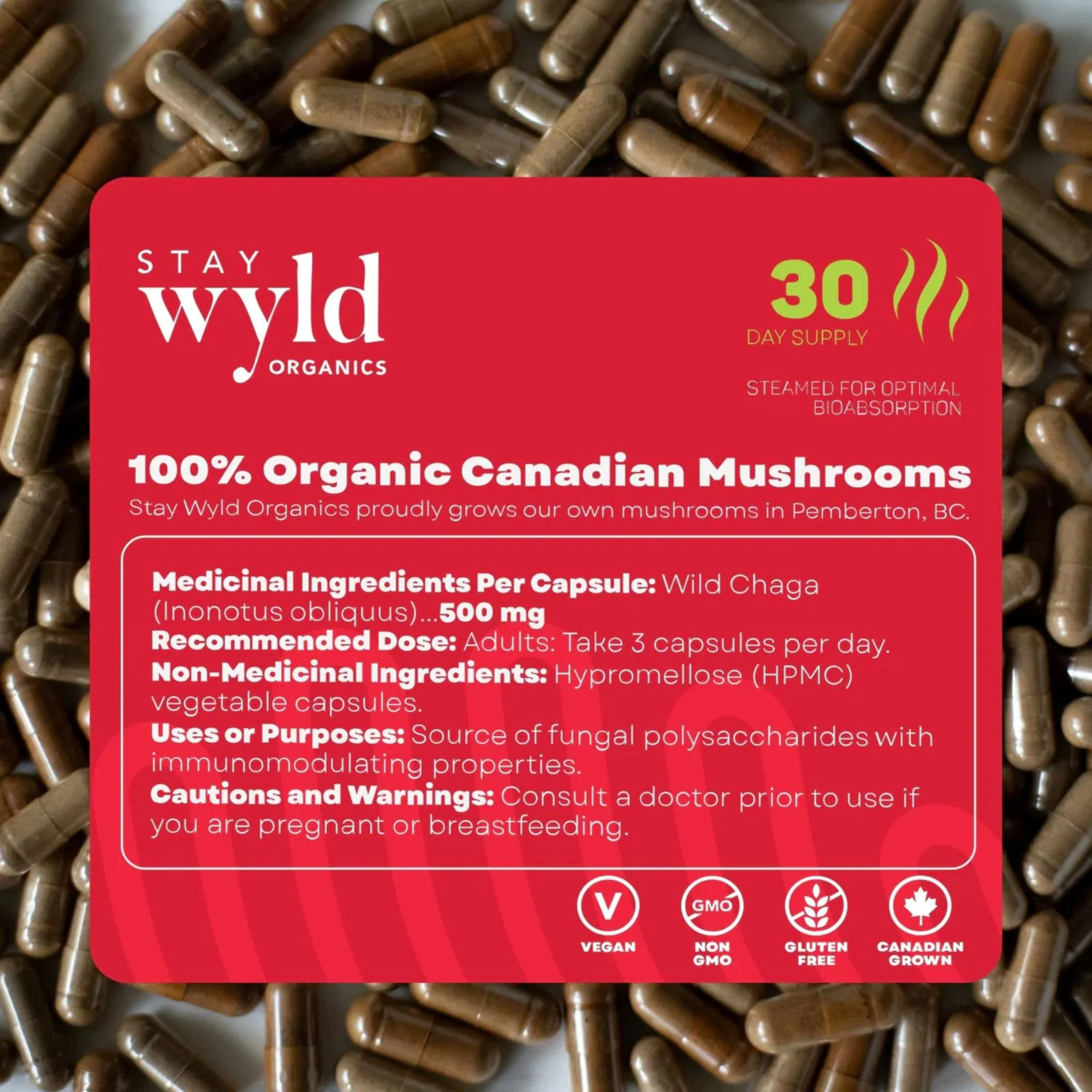 Stay Wyld Organics Chaga, 90 Capsules - Image 3