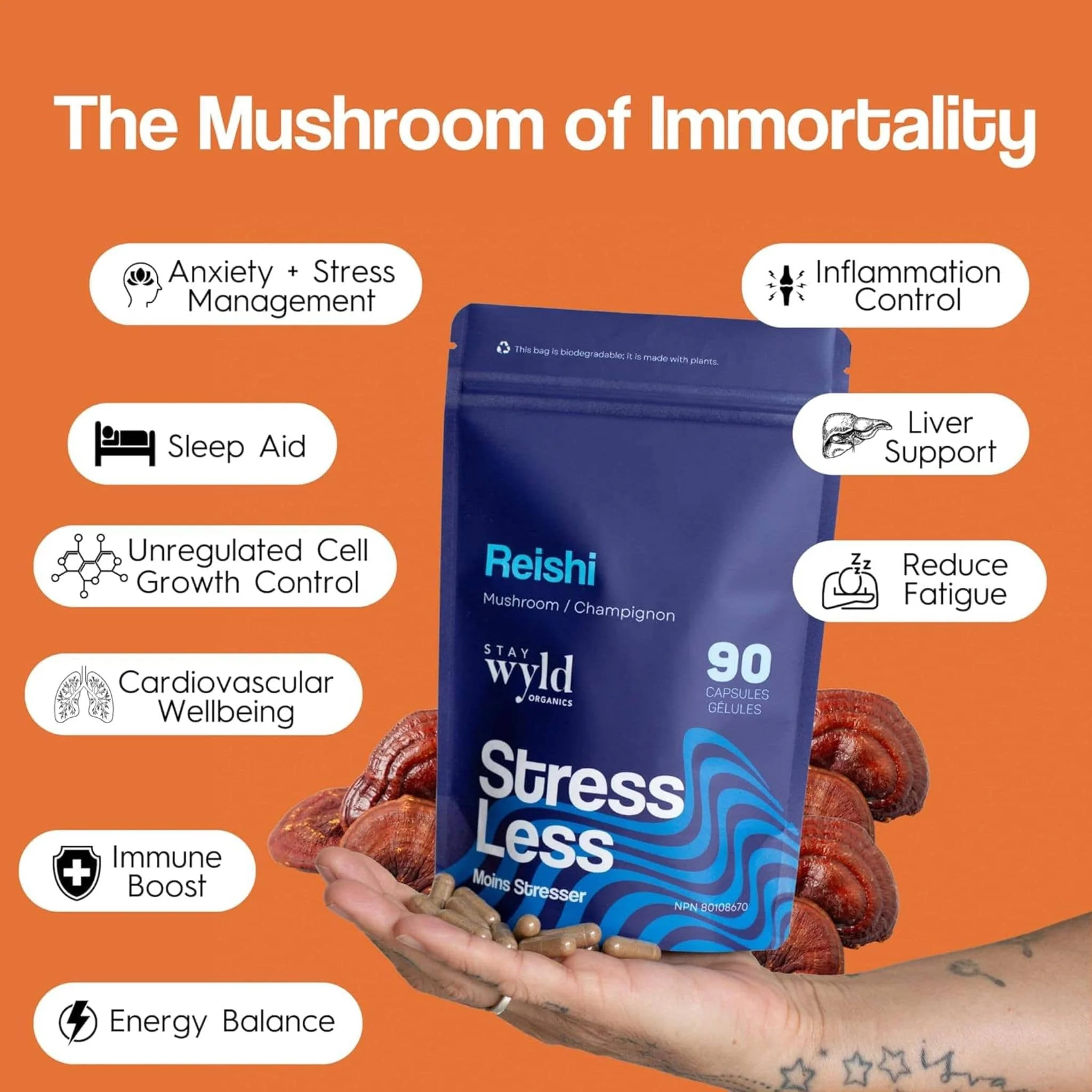 Stay Wyld Organics Reishi (Stress & Anxiety Support), 90 Capsules - Image 2