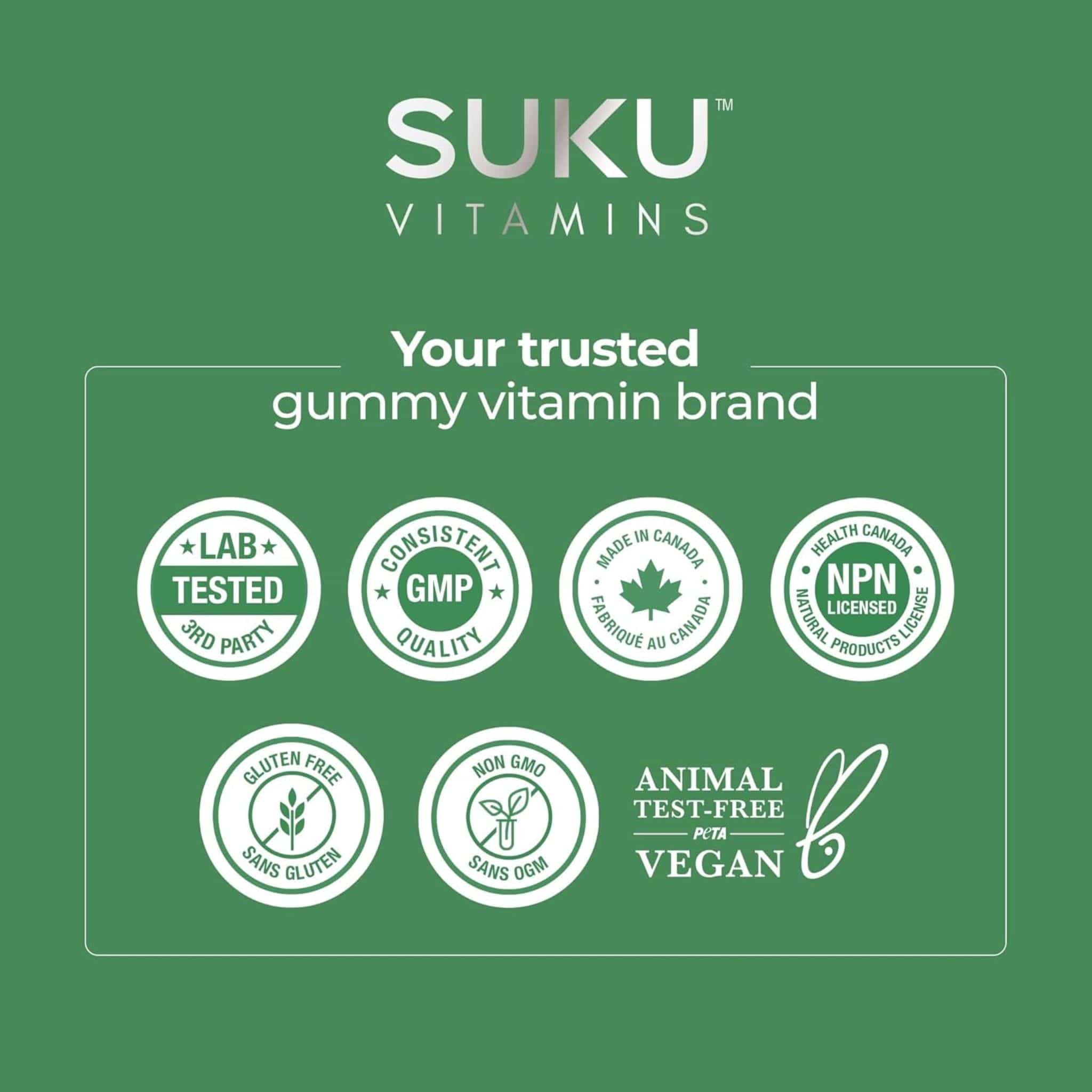 Suku Vitamins Active B-Complex Gummies, Gluten-Free, Peach Flavour, 60 Vegan Gummies - Image 11