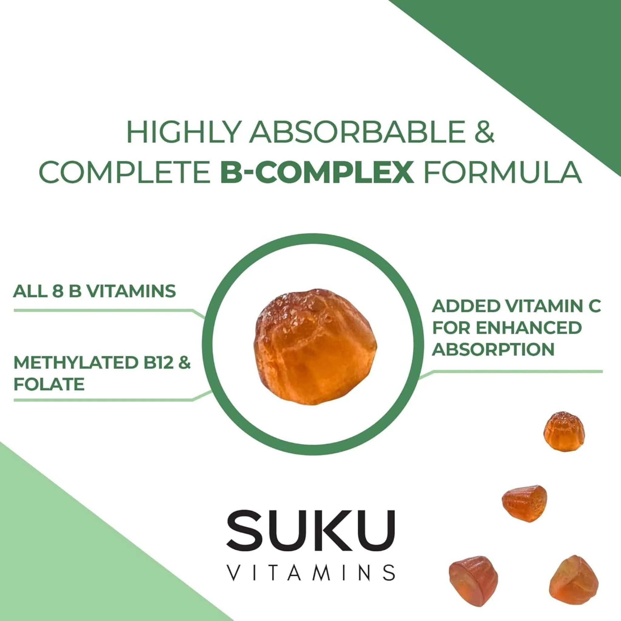Suku Vitamins Active B-Complex Gummies, Gluten-Free, Peach Flavour, 60 Vegan Gummies - Image 7