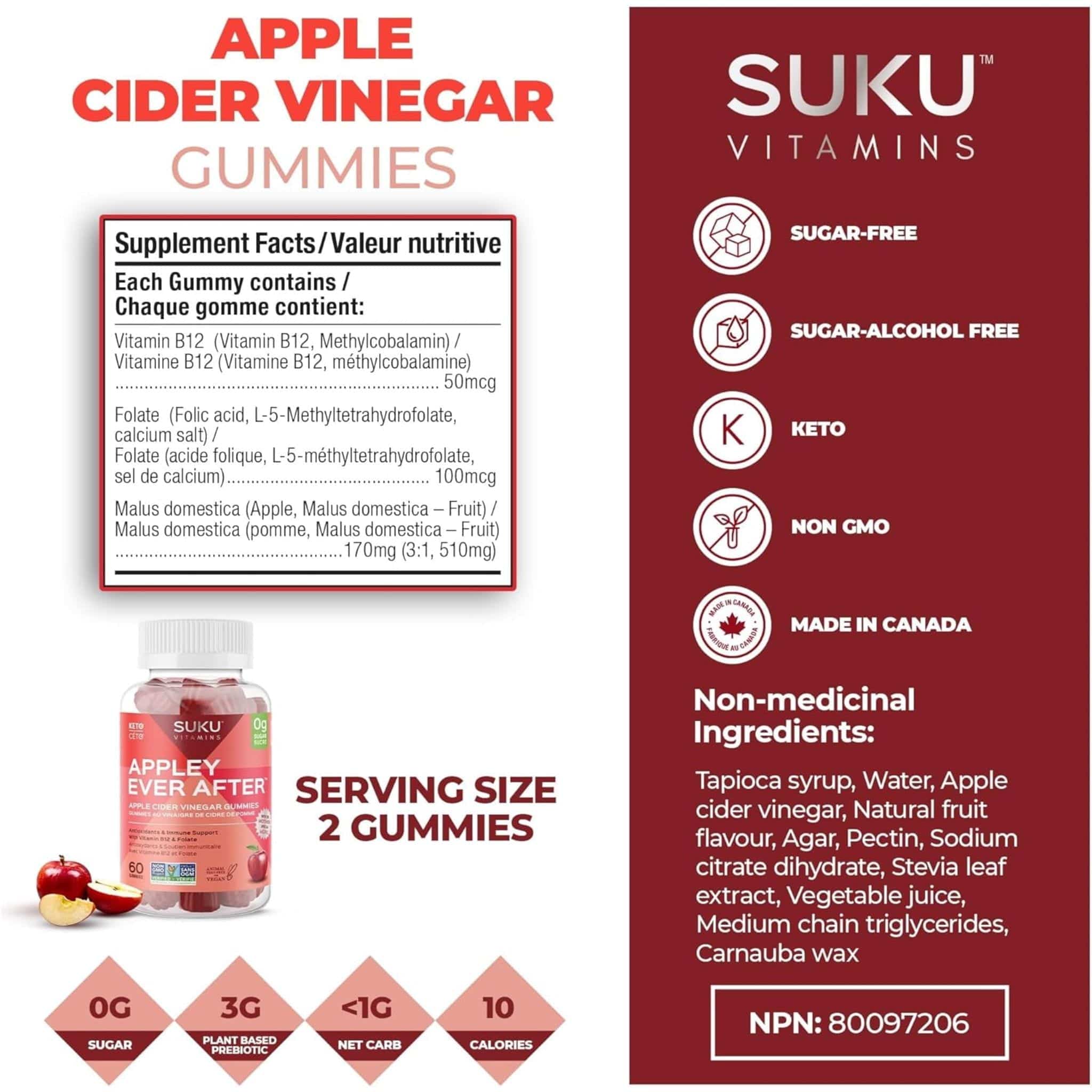 Suku Vitamins Appley Ever After (Apple Cider Vinegar Gummies with Mother), 60 Gummies - Image 4