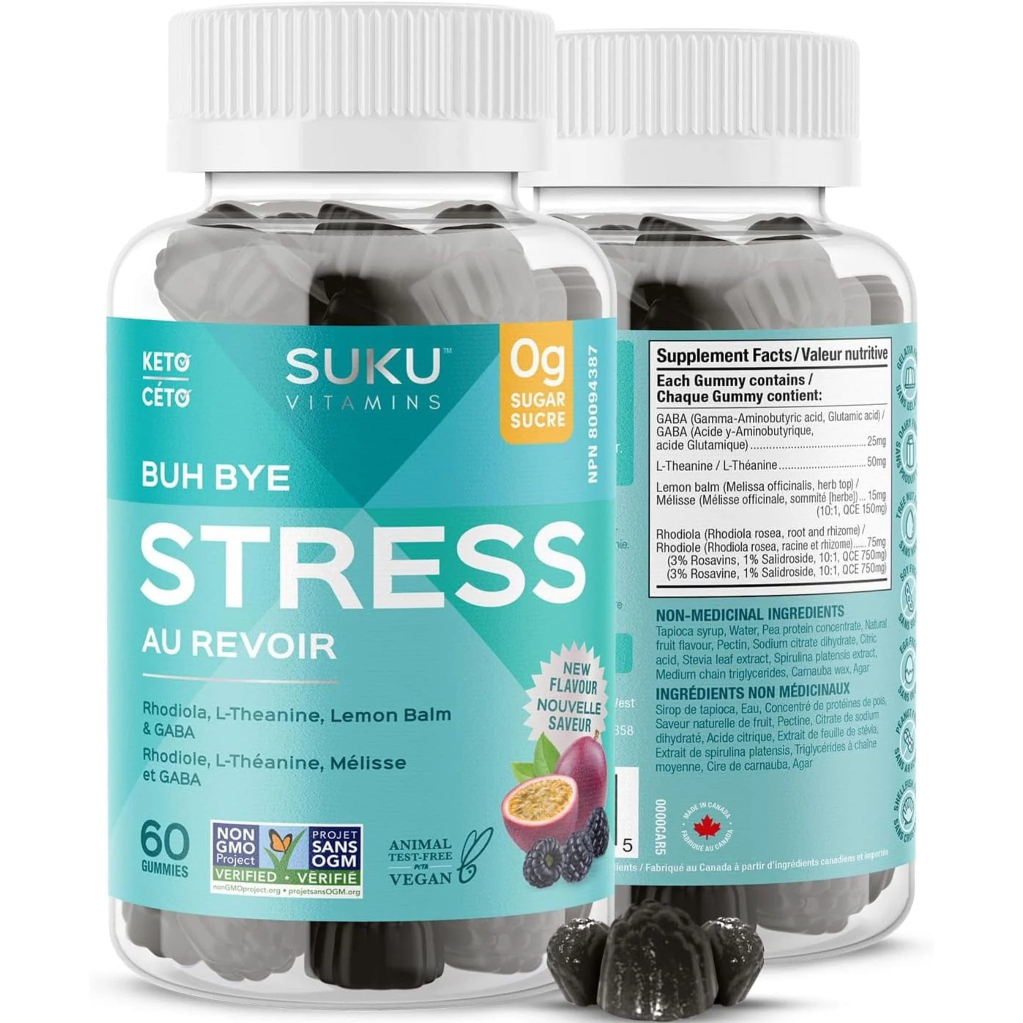 Suku Vitamins Buh Bye Stress Gummies (GABA, Rhodiola, L-Theanine & Lemon Balm), 60 Gummies
