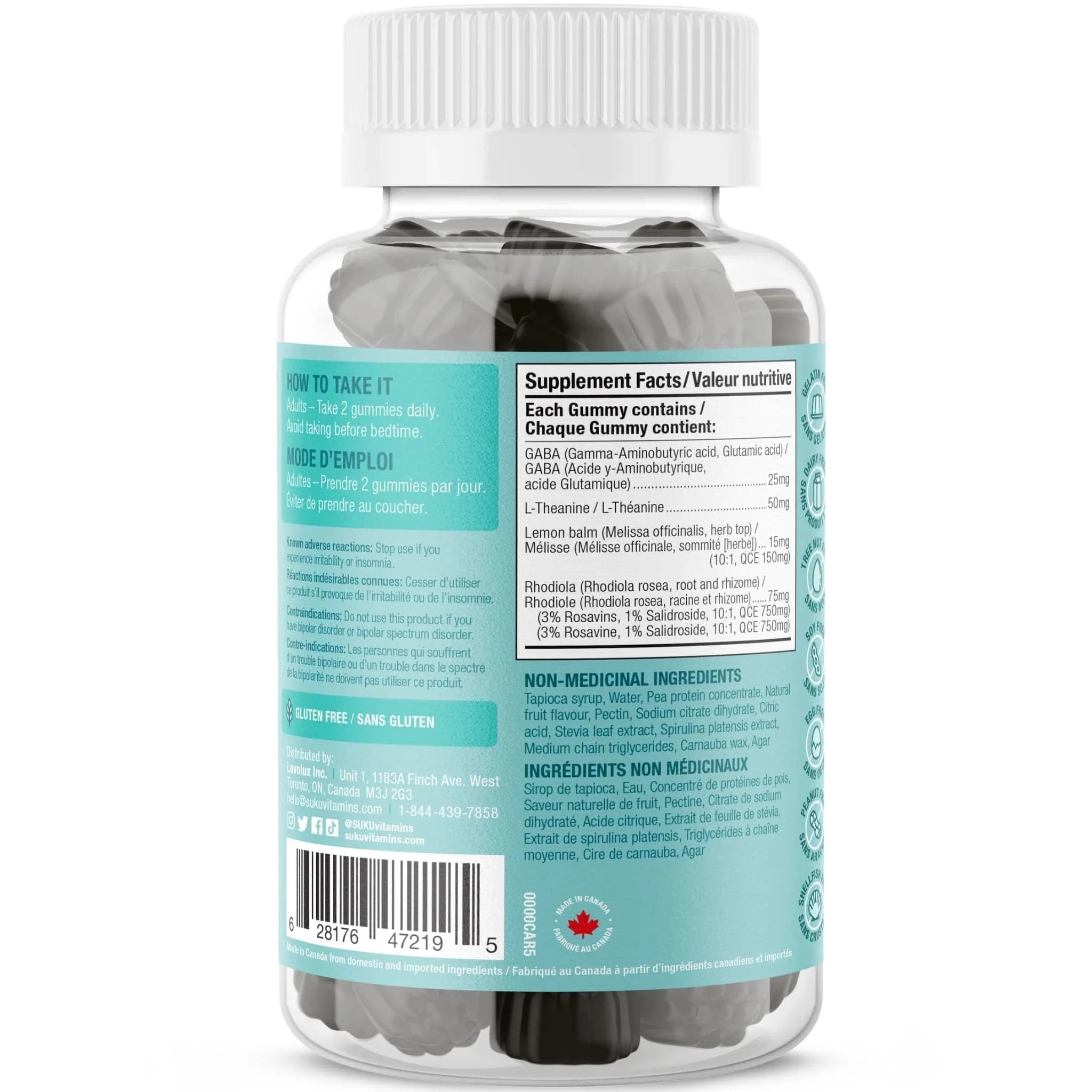 Suku Vitamins Buh Bye Stress Gummies (GABA, Rhodiola, L-Theanine & Lemon Balm), 60 Gummies - Image 3