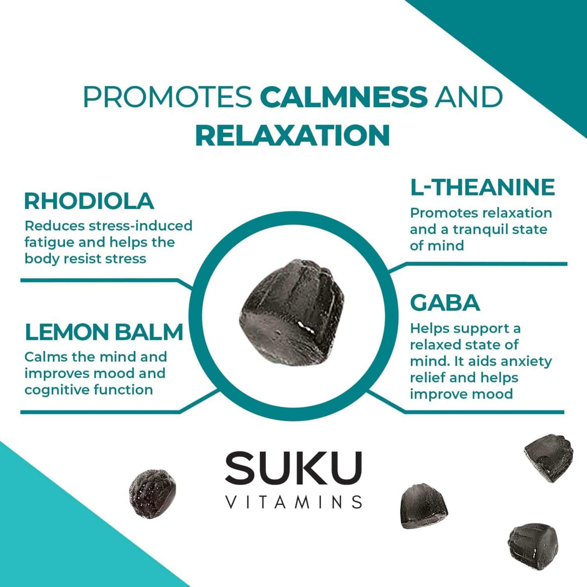 Suku Vitamins Buh Bye Stress Gummies (GABA, Rhodiola, L-Theanine & Lemon Balm), 60 Gummies - Image 6
