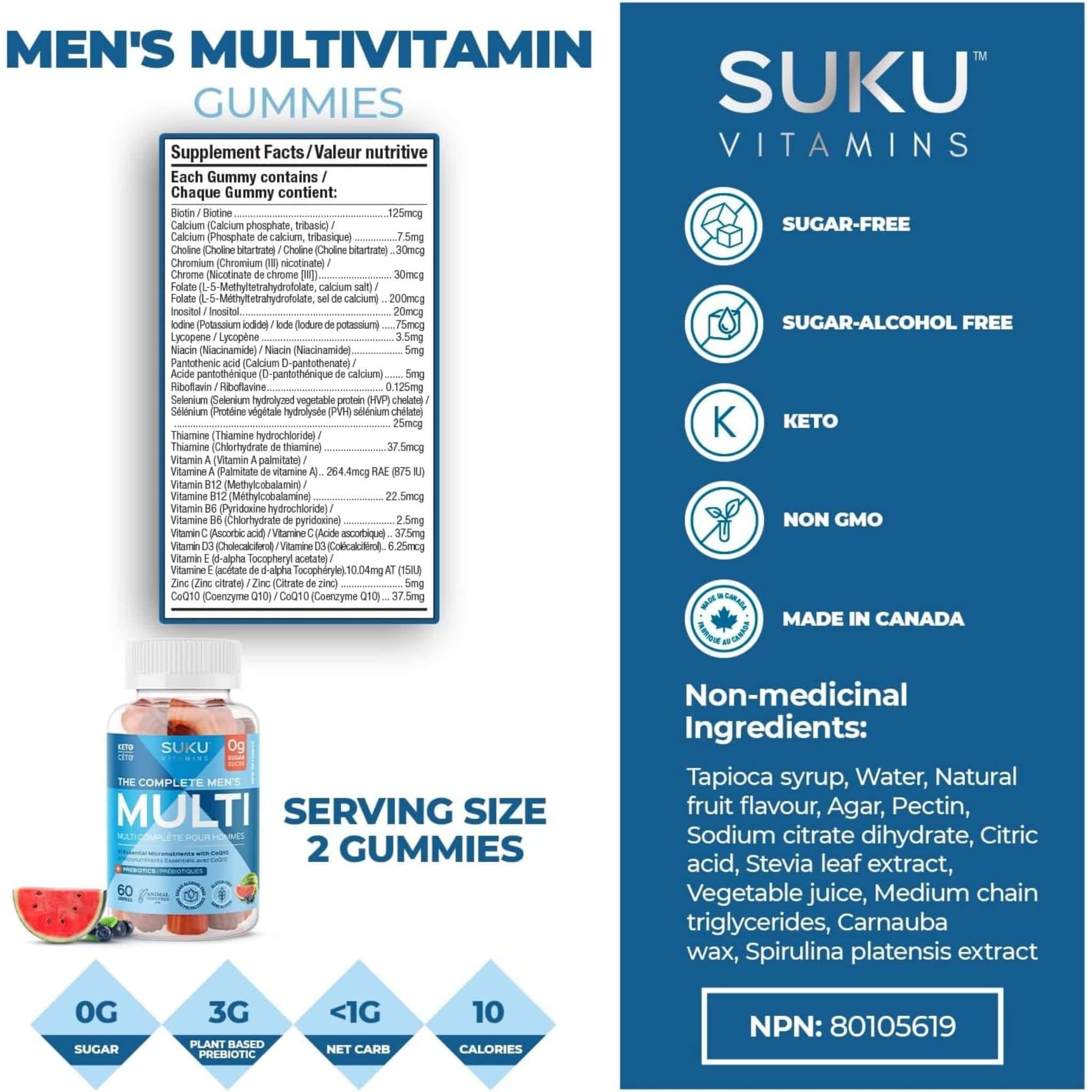 SUKU Vitamins Complete Men's Multi, 21 Essential Nutrients including CoQ10 and B12, Supports Energy, Immune and Prostate Health, 60 Gummies - Image 4