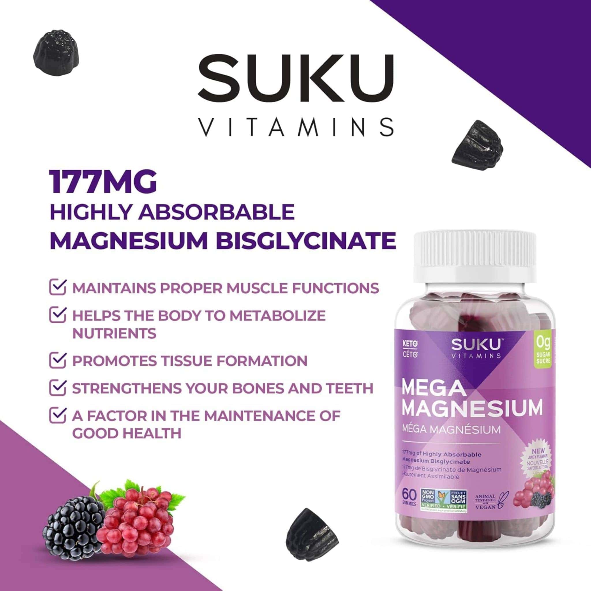 Suku Vitamins Mega Magnesium Gummies (Magnesium Bisglycinate 177mg), 60 Gummies - Image 3