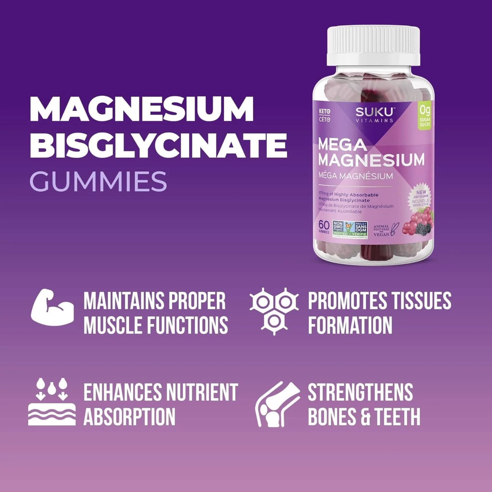 Suku Vitamins Mega Magnesium Gummies (Magnesium Bisglycinate 177mg), 60 Gummies - Image 5