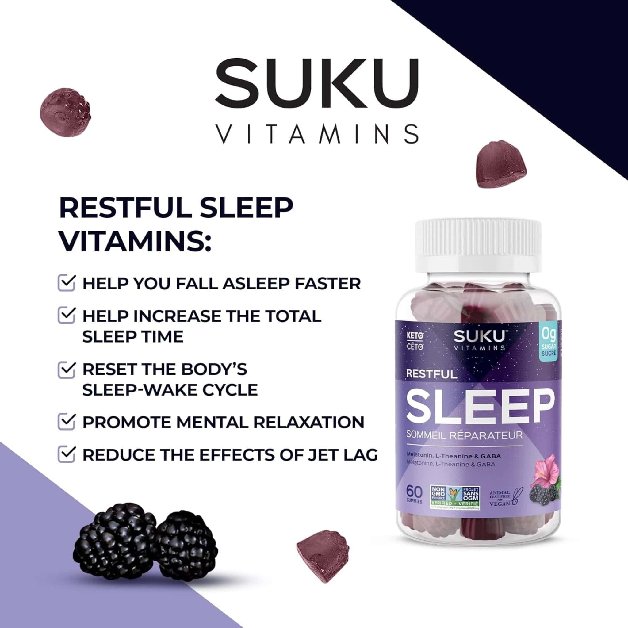 Suku Vitamins Restful Sleep (Melatonin, L-Theanine & GABA), 60 Gummies - Image 6