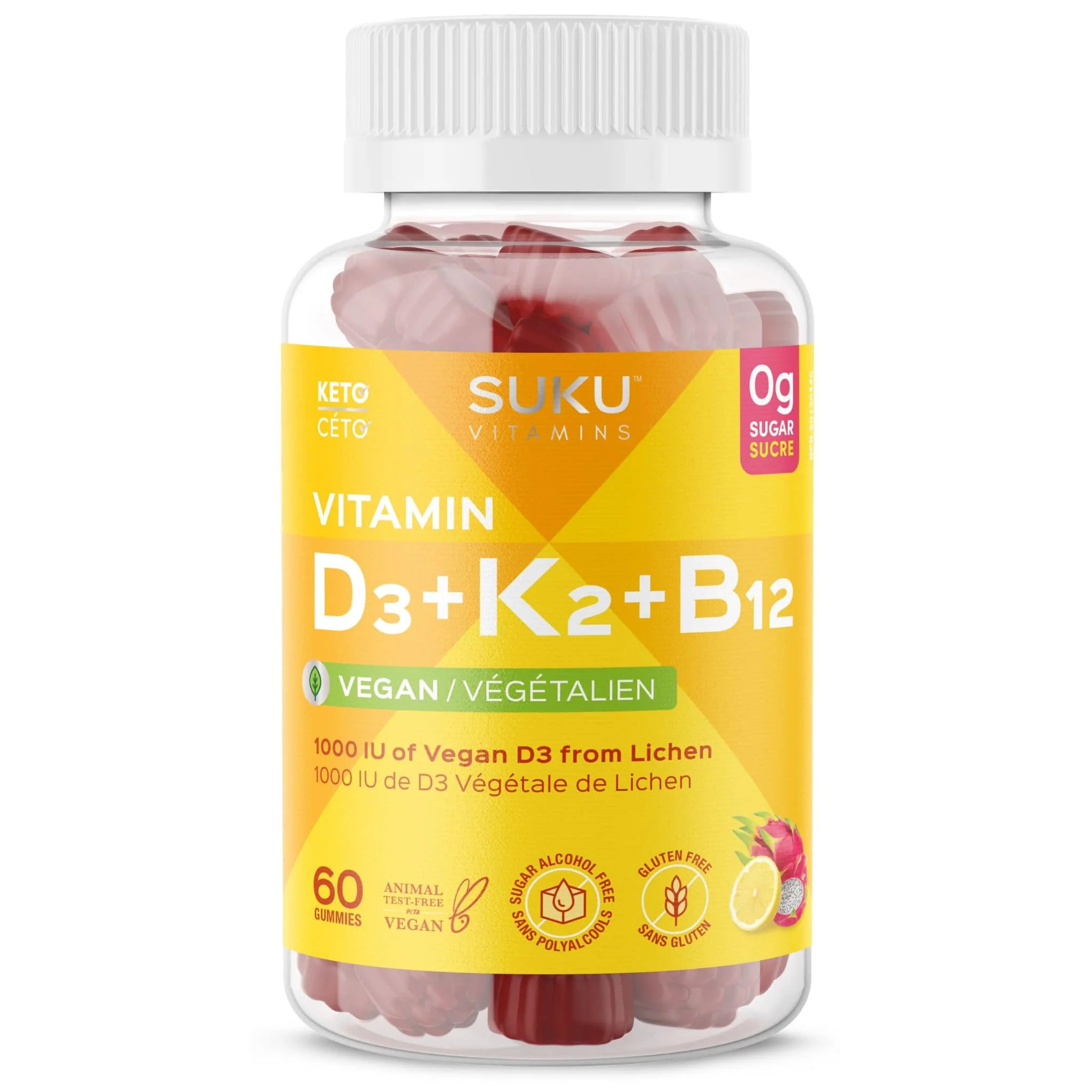 SUKU Vitamins Vitamin D3 1000 IU, K2 120 mcg, and B12 50 mcg, Supports Immune, Bone and Teeth, 60 Gummies - Image 2
