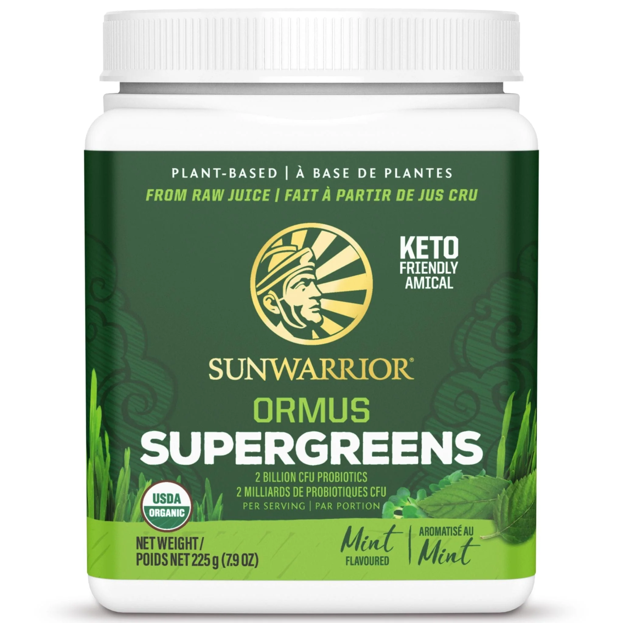 Sun Warrior Ormus Super Greens with 2 Billion CFU Probiotics, Made from Raw Juice, 225g - Image 2