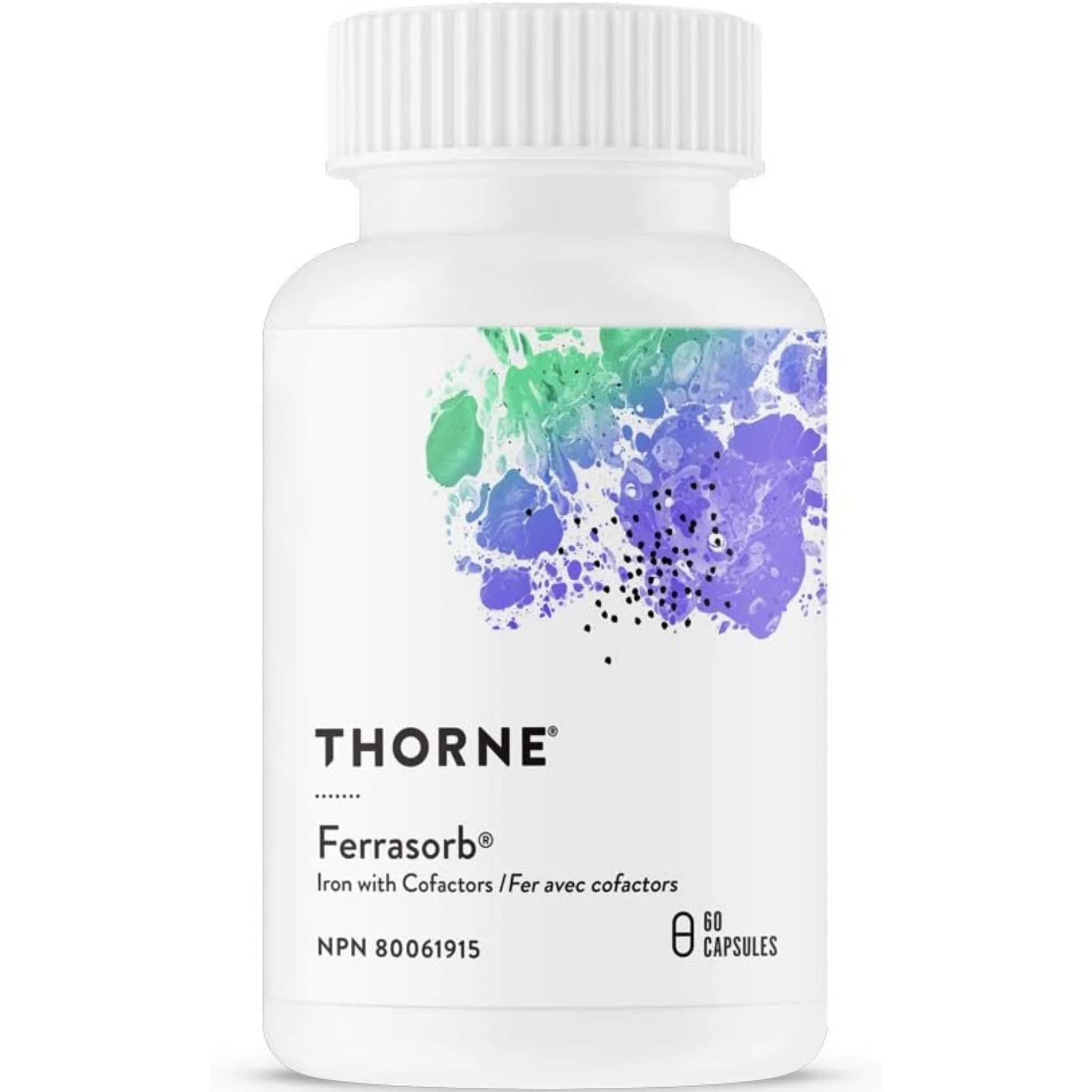 Thorne Ferrasorb Iron Bisglycinate 36mg, Ferrochel Iron, 60 Capsules