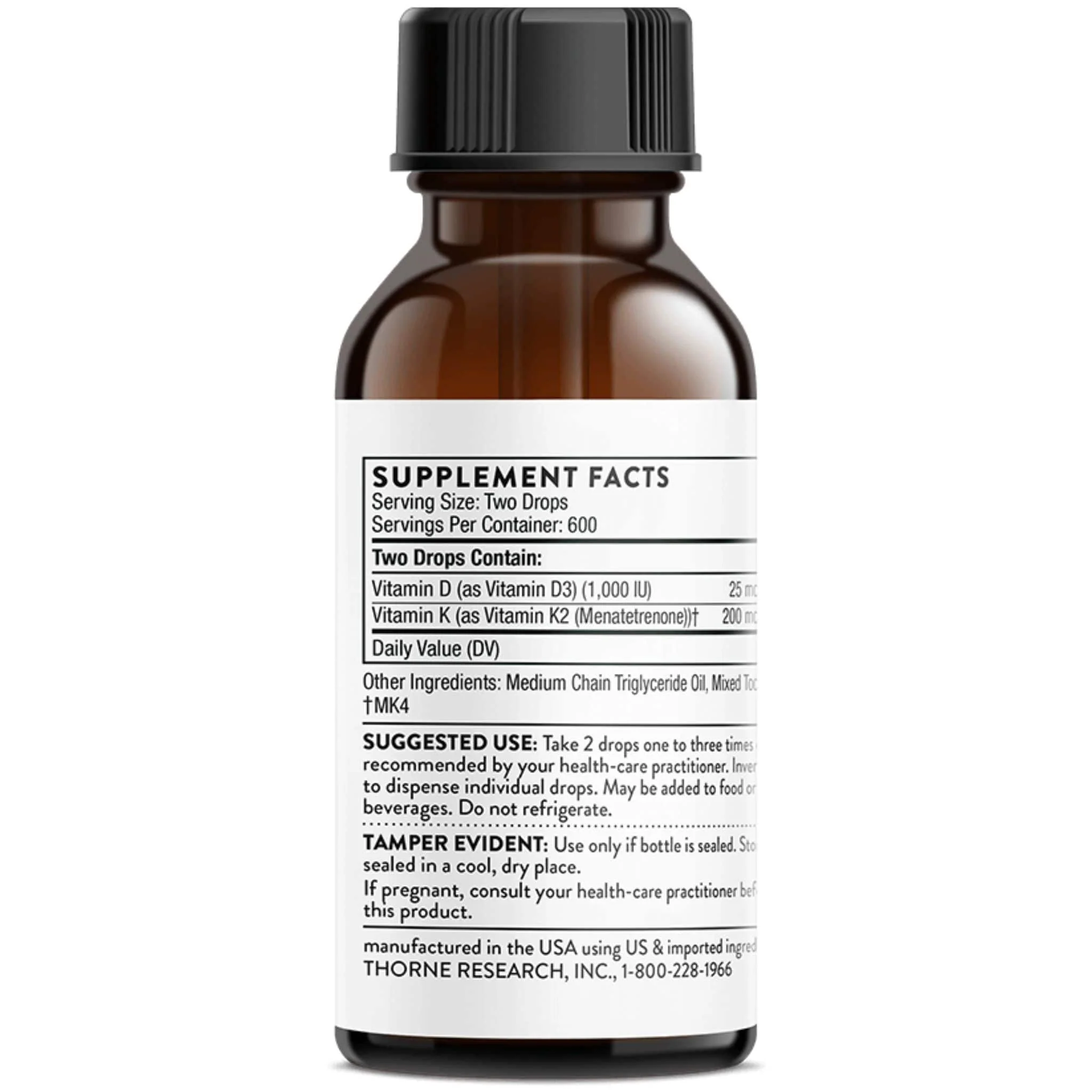 Thorne Vitamin D/K2 Liquid 500IU/100mcg, 30ml - Image 2