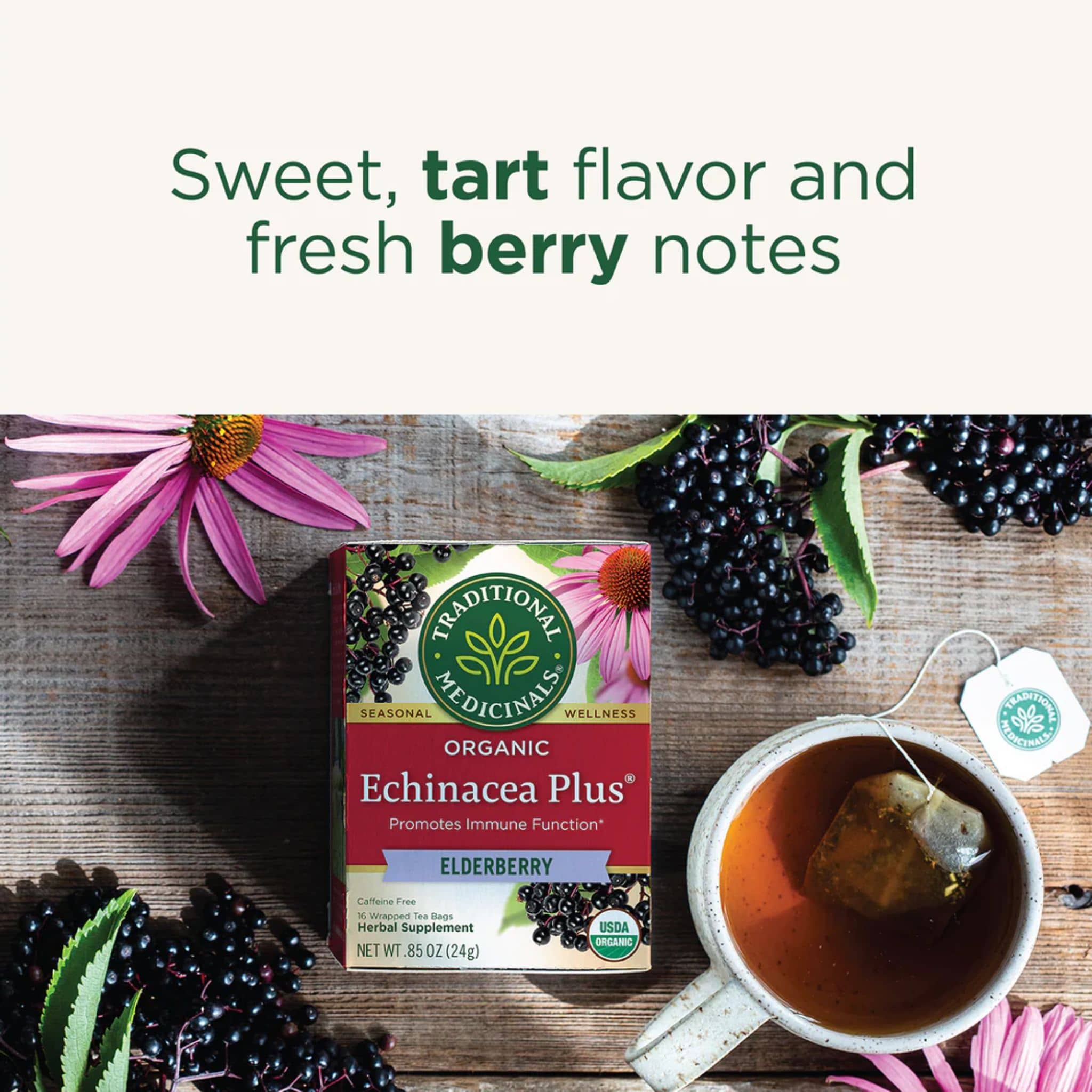 Traditional Medicinals Organic Echinacea Plus Elderberry Tea, 16 Wrapped Tea Bags - Image 3
