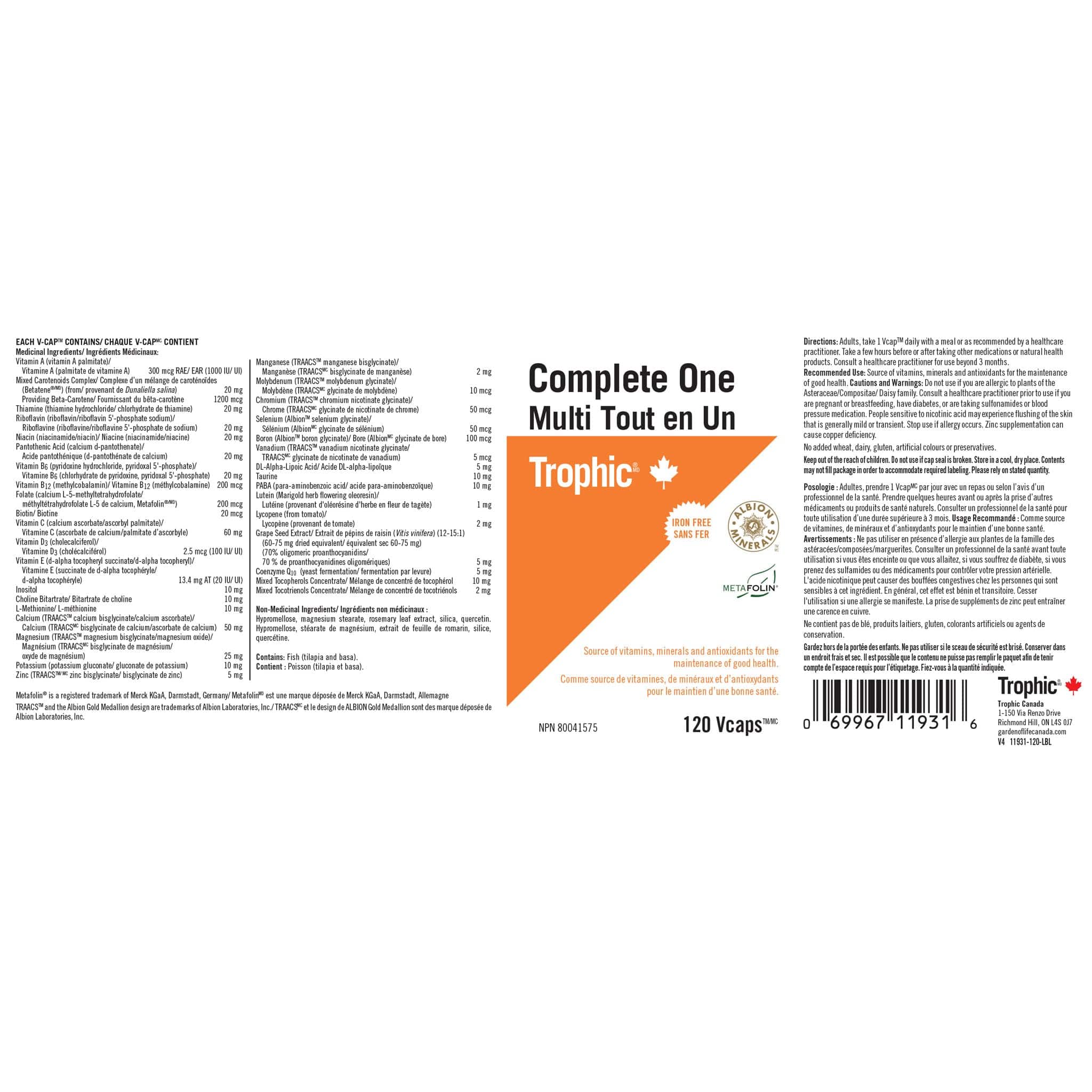 Trophic Complete One Multivitamin (Iron Free) - Image 3