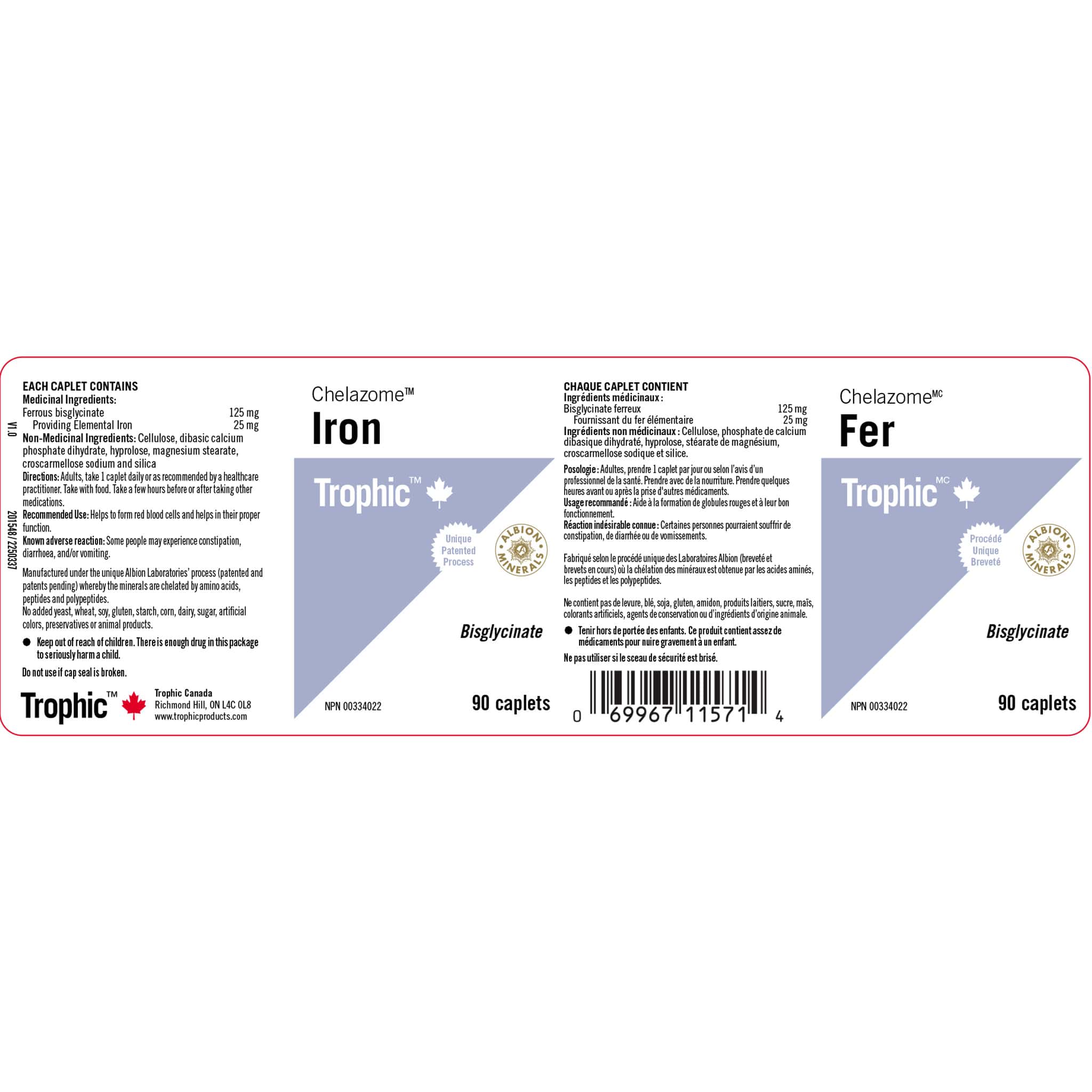 Trophic Iron Bisglycinate 25mg (Chelazome), 90 Caplets - Image 2