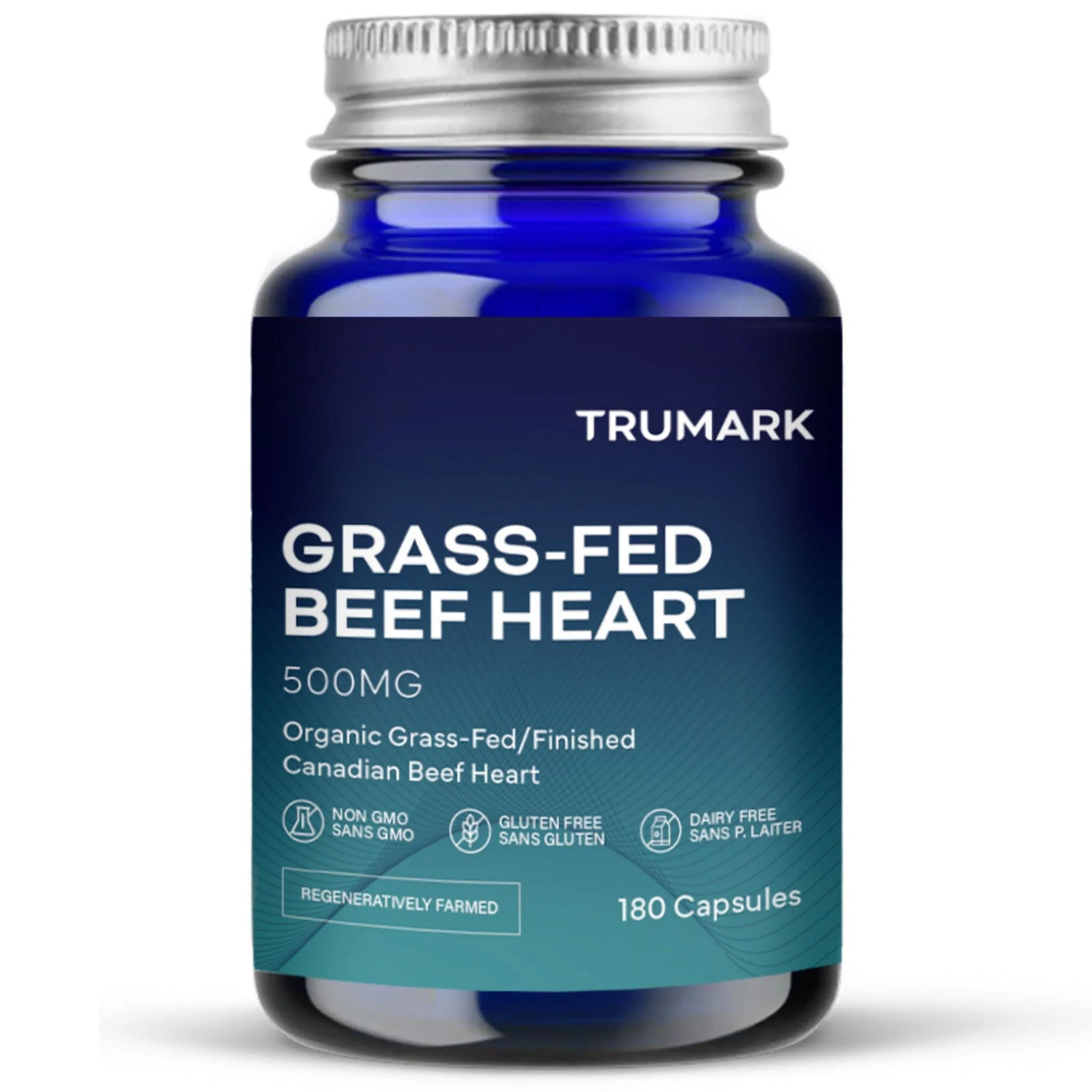 TRUMARK Grass-Fed Beef Heart 500mg, 100% Pure, No Fillers, Supports Heart, Energy and Muscle Health, 180 Capsules