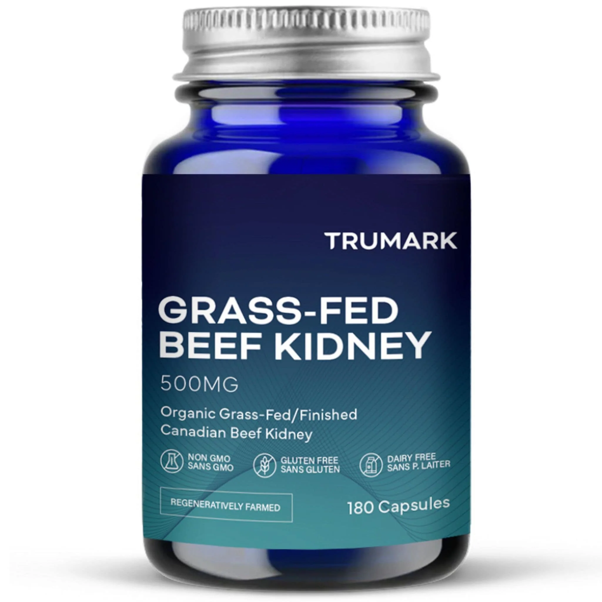 TRUMARK Grass-Fed Beef Kidney 500mg, 100% Pure, No Fillers, Supports Kidney Health, Energy, Detox and Histamine Metabolism, 180 Capsules