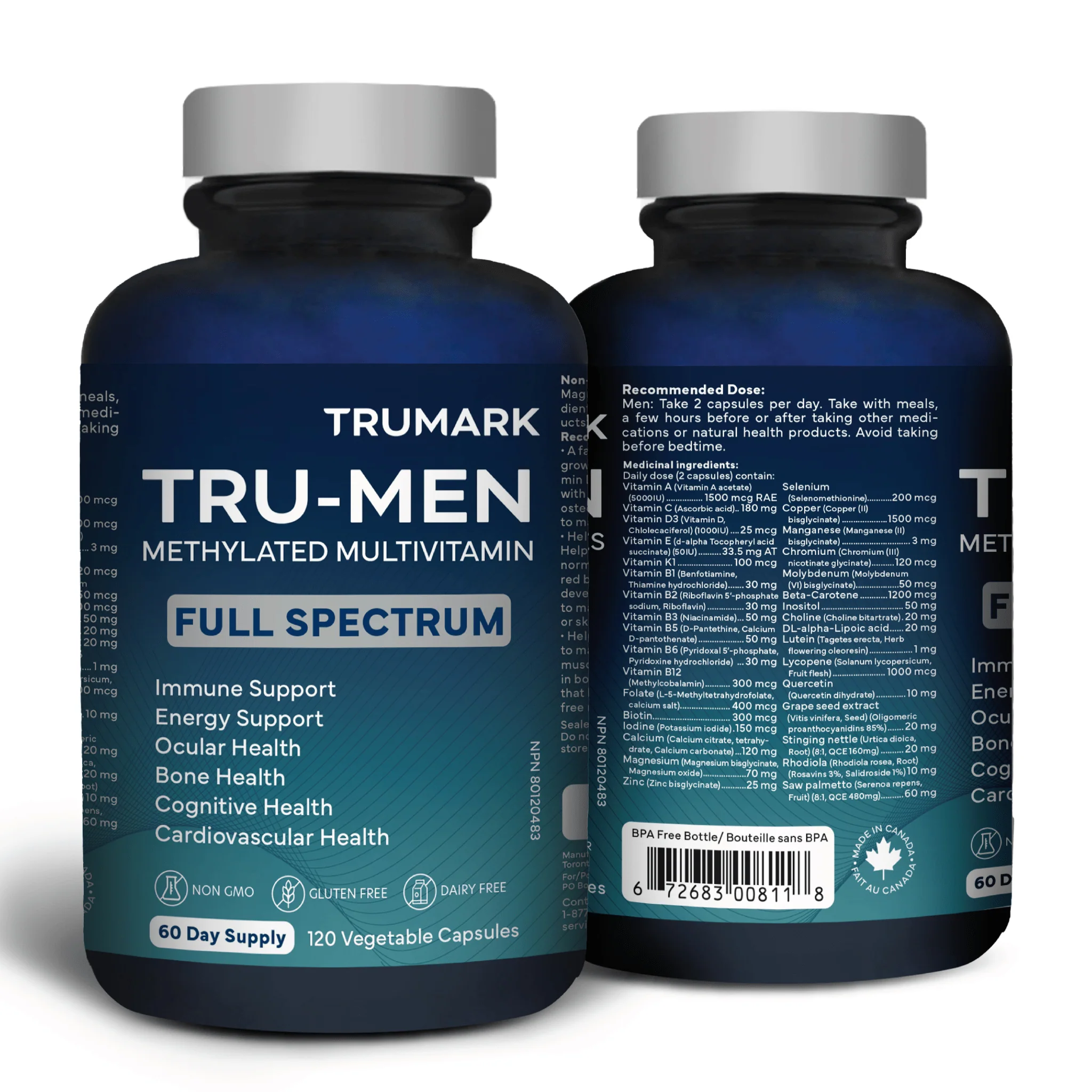 TRUMARK TRU-MEN Methylated Multivitamin for Men, High Potency, Daily Energy, Heart, Cognitive, Immune Support, 60 Day Supply, 120 Capsules - Image 7