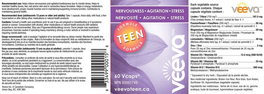 Veeva Stress Formula for TEENS - Supports Nervousness, Agitation, Stress CLEARANCE 75% Off Expiry 4/26 Final Sale - Image 2