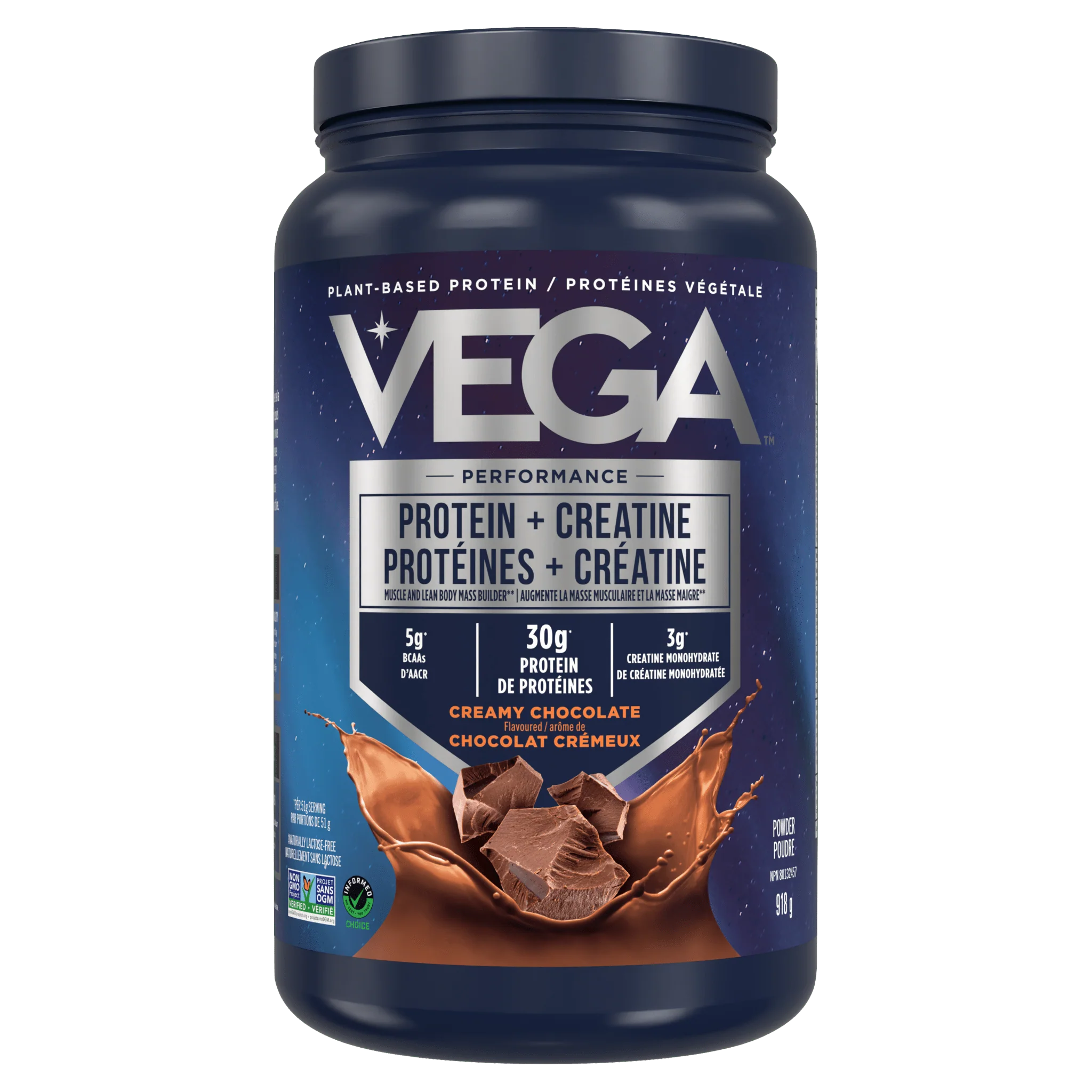 Vega Performance Protein + Creatine, Plant-Based Protein Powder, Supports Muscle Growth and Recovery, 864g-918g