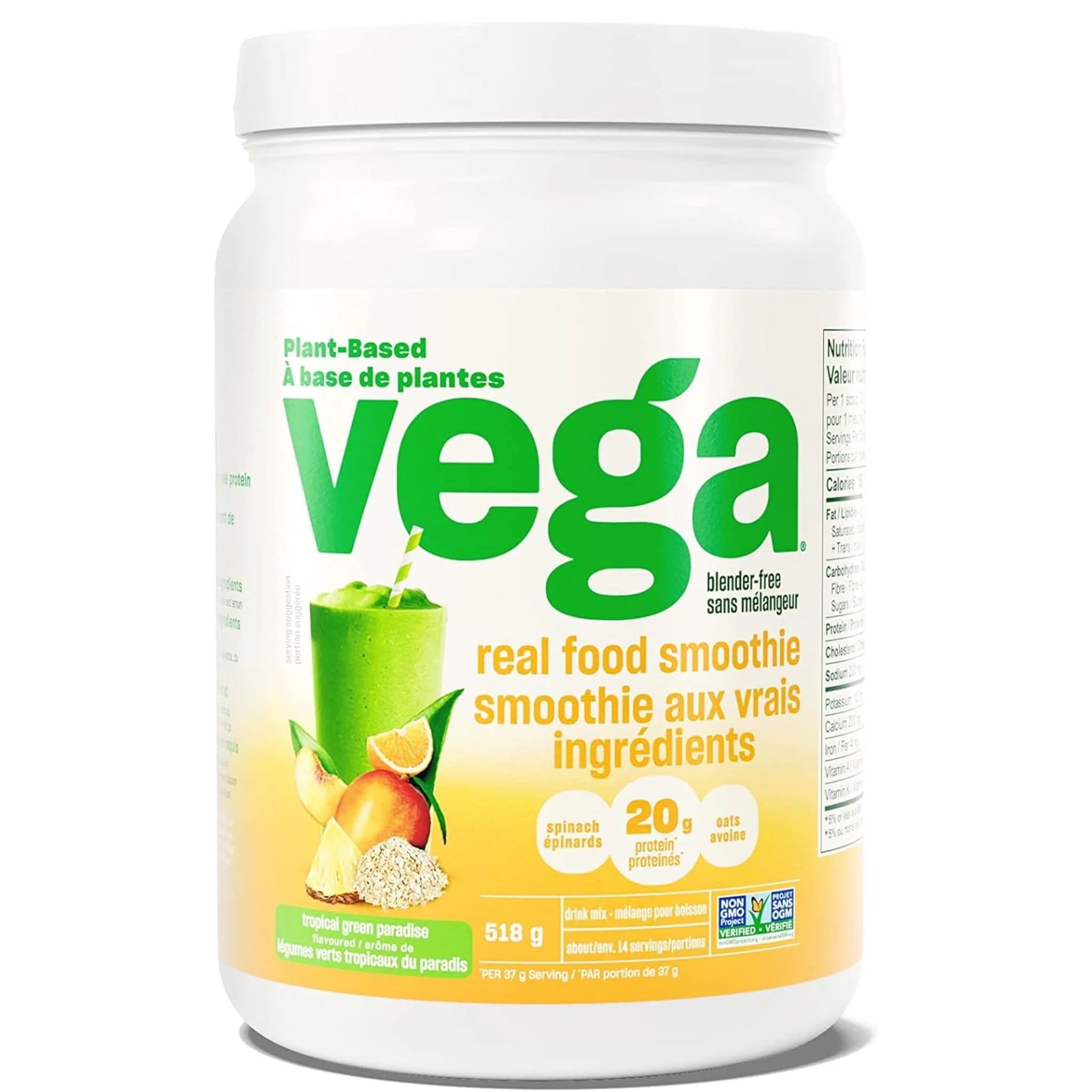Vega Real Food Smoothie, Plant Based Protein Powder, 518g-530g - Image 3