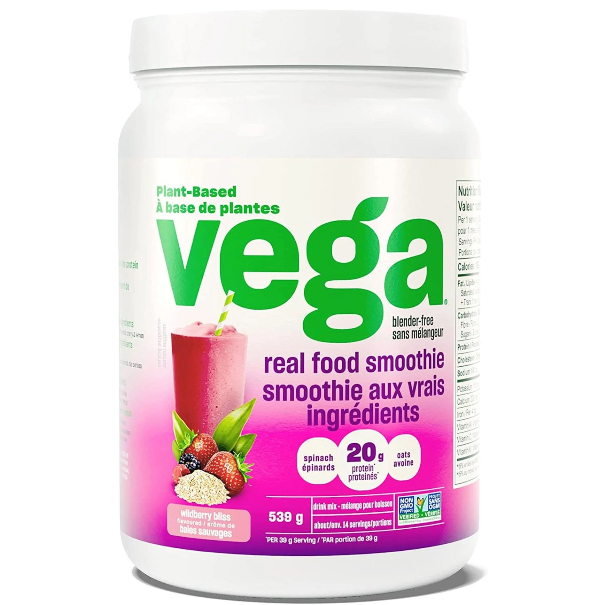 Vega Real Food Smoothie, Plant Based Protein Powder, 518g-530g - Image 5