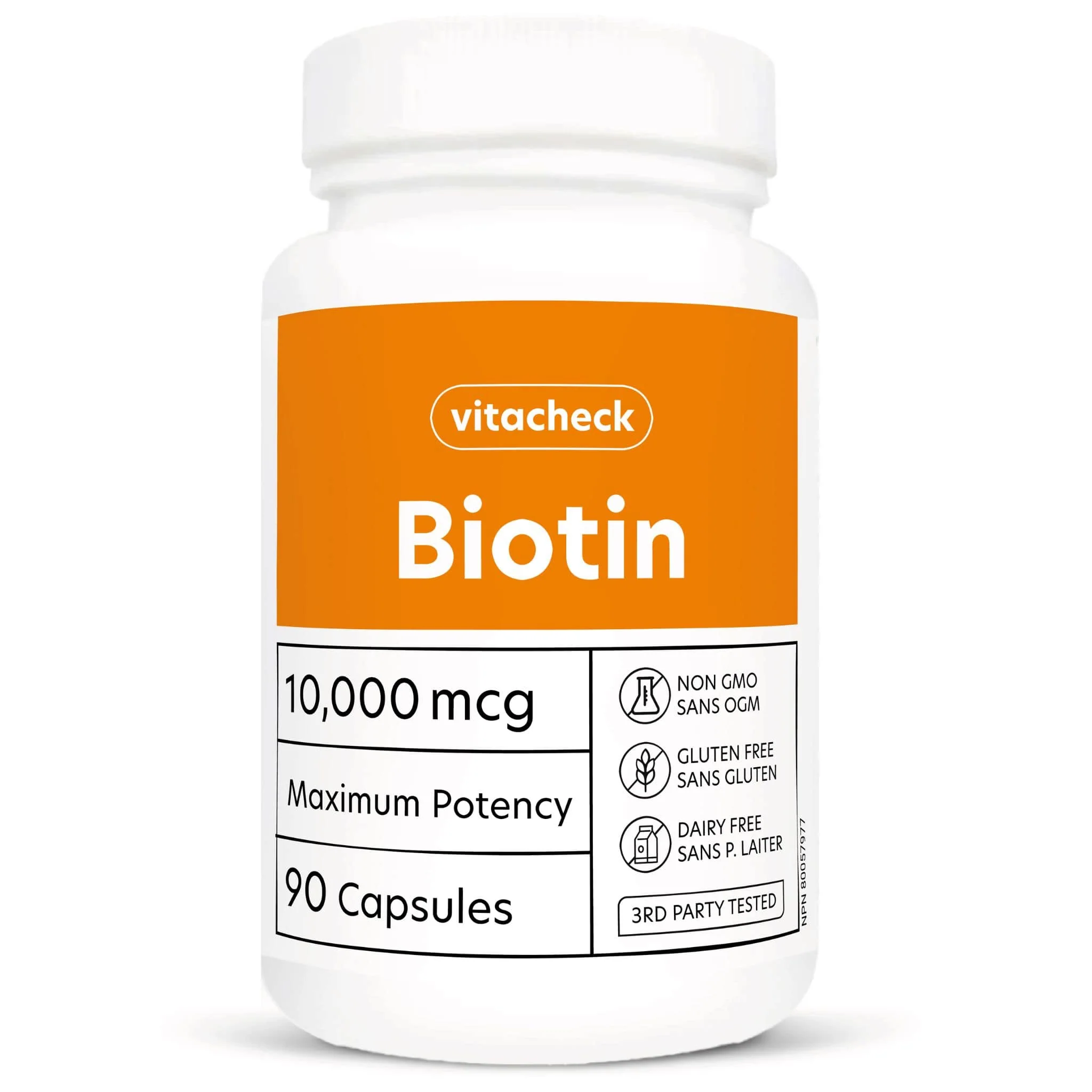 Vitacheck Biotin Extra Strength 10,000mcg, Supports Healthy Hair, Radiant Skin, 90 Vegetable Capsules CLEARANCE 25% Off Expiry 6/28 Final Sale