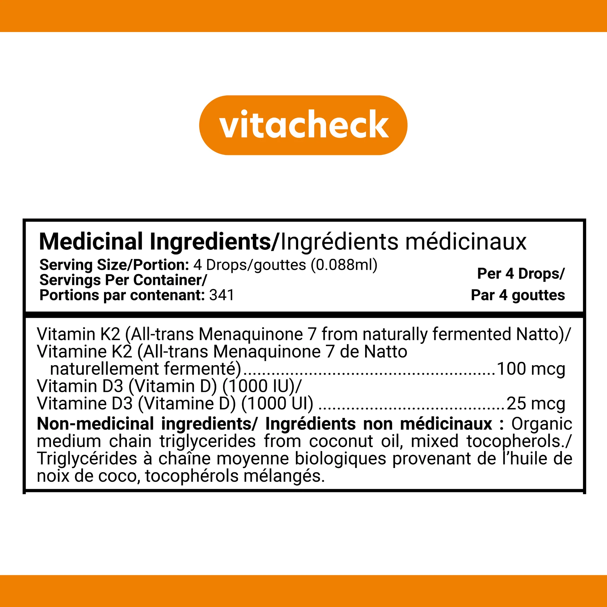 Vitacheck Vitamin D3 + K2 Liquid Drops in Organic MCT Oil, Vitamin D3 1000IU and K2 100IU, 1364 Drops, 30ml - Image 4