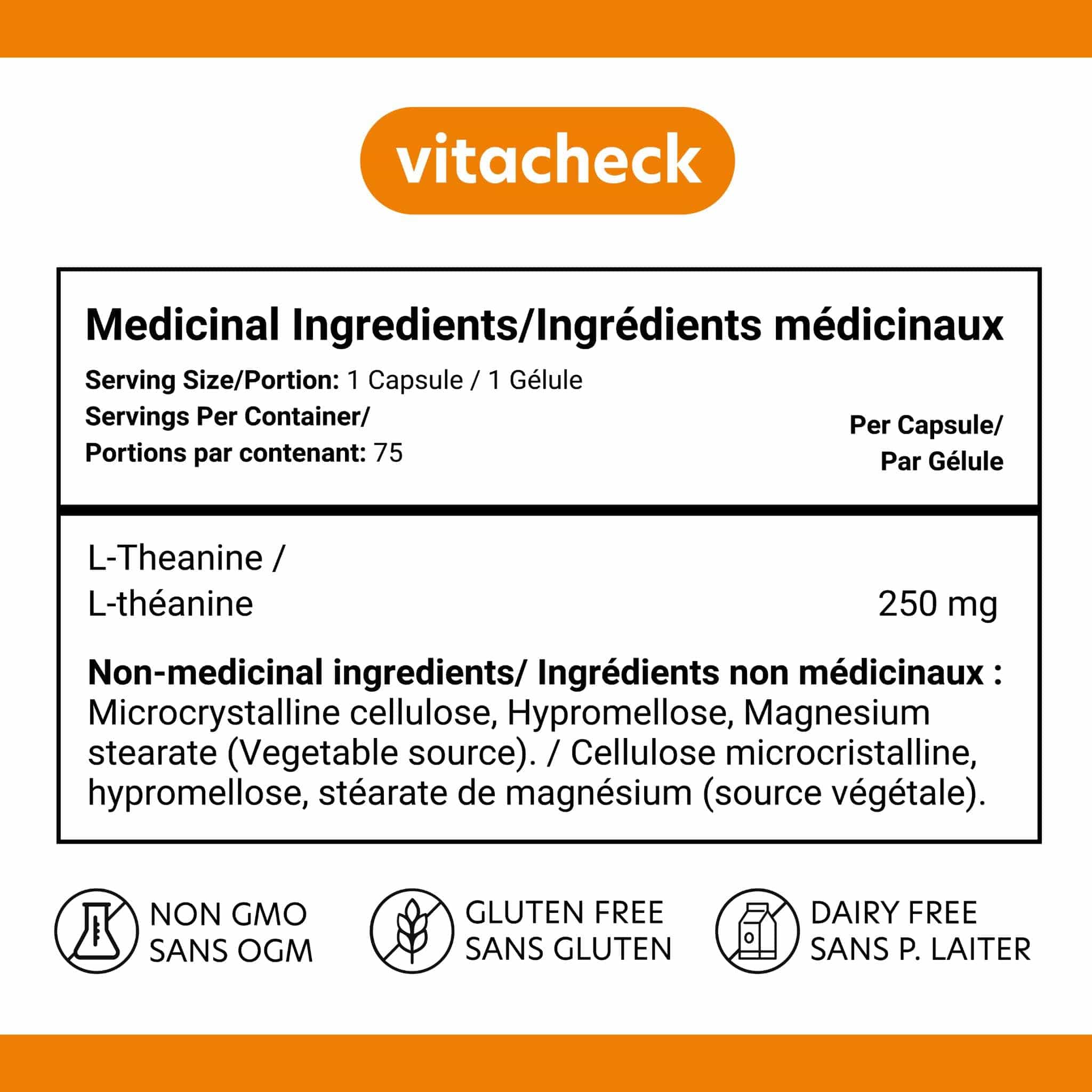 Vitacheck L-Theanine 250mg, Supports Relaxation, Restful Sleep, Non-Drowsy, Enhance Mood, Concentration and Focus, 75 Vegetable Capsules CLEARANCE 30% Off Expiry 3/28 Final Sale - Image 4