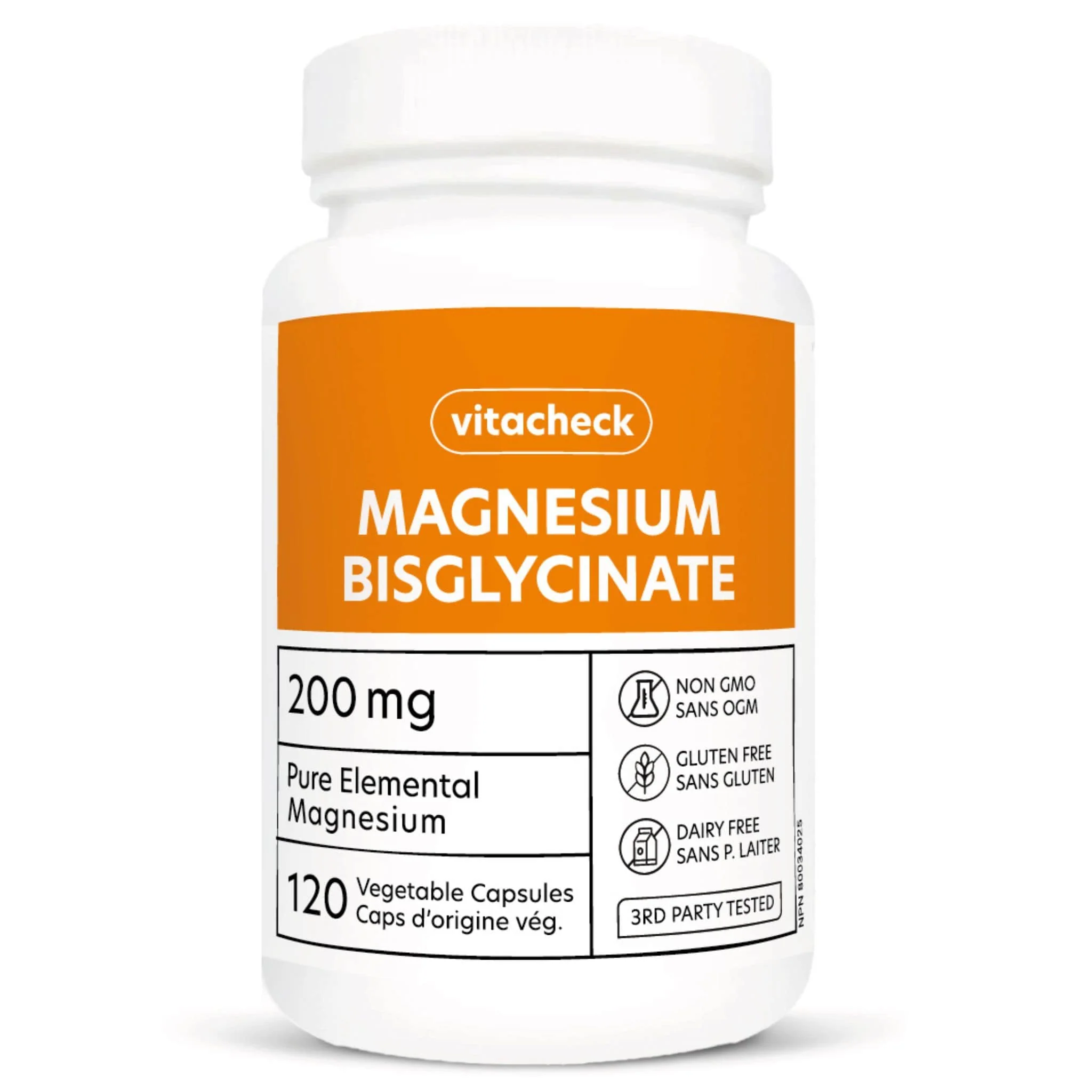 Vitacheck Magnesium Bisglycinate 200mg, Pure Elemental Magnesium, Highly Absorbable, Easy and Gentle On Bowels, Sleep Support, Muscle Recovery and Bone Health, 120 Vegetable Capsules