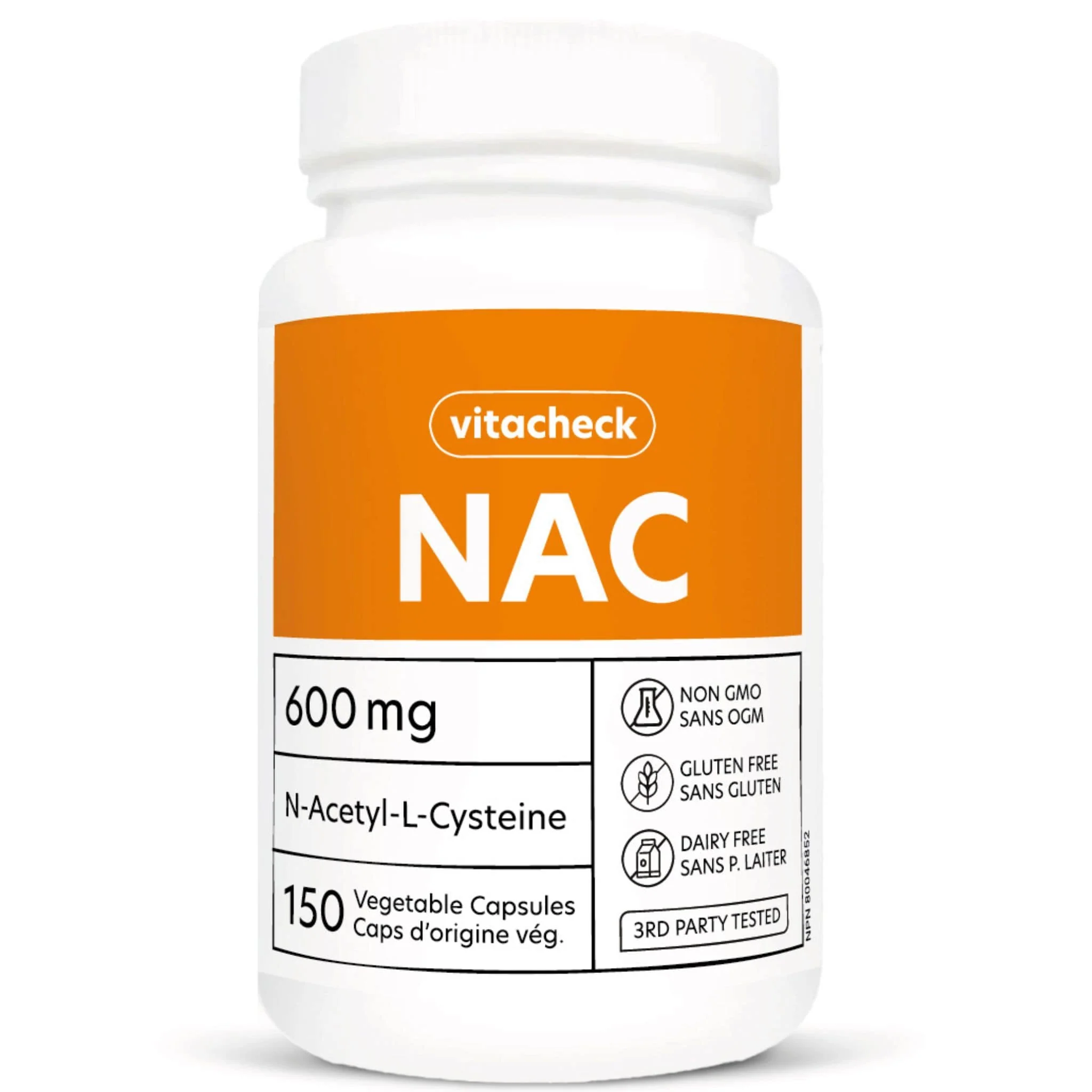 Vitacheck NAC 600mg, N Acetyl L-Cysteine, Immune Health, Supports Lung and Liver Health, 150 Vegetable Capsules