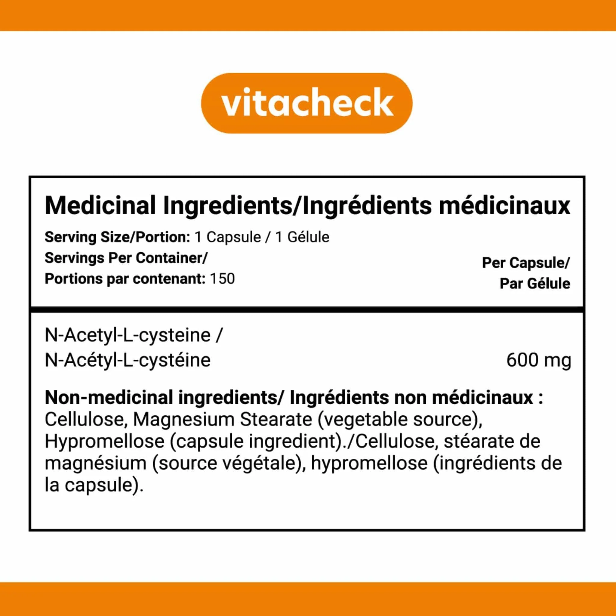 Vitacheck NAC 600mg, N Acetyl L-Cysteine, Immune Health, Supports Lung and Liver Health, 150 Vegetable Capsules - Image 4