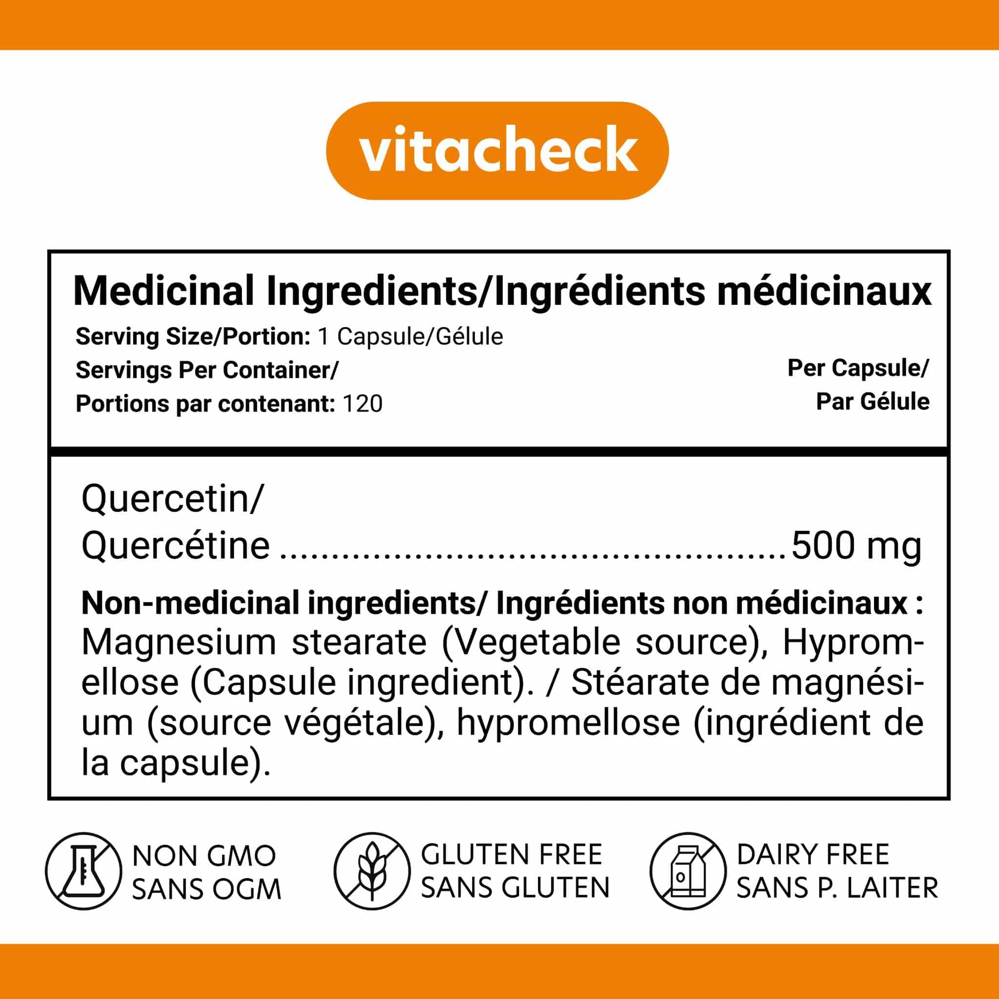 Vitacheck Quercetin 500mg Extra Strength, Immune Health, Seasonal Allergy Relief, Cellular Health, 120 Vegetable Capsules - Image 4