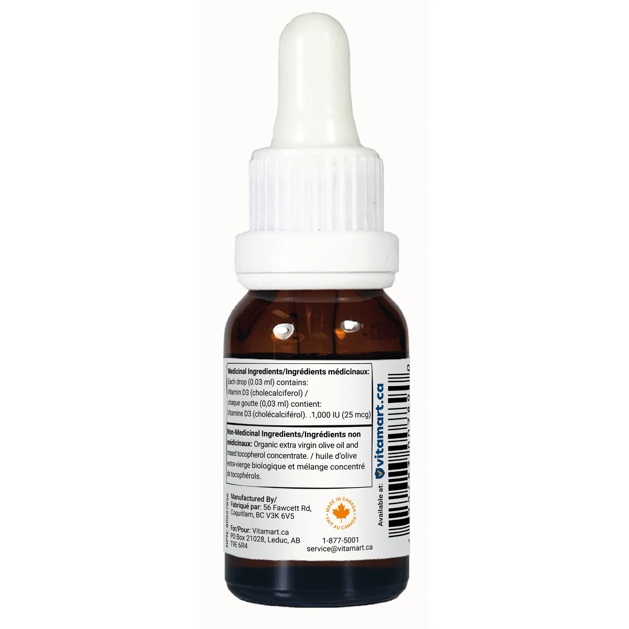 Vitacheck Vitamin D3 Liquid Drops 1000IU with Organic Olive Oil, 500 Servings, 15ml CLEARANCE 25% Off Exp 8/27 Final Sale - Image 4