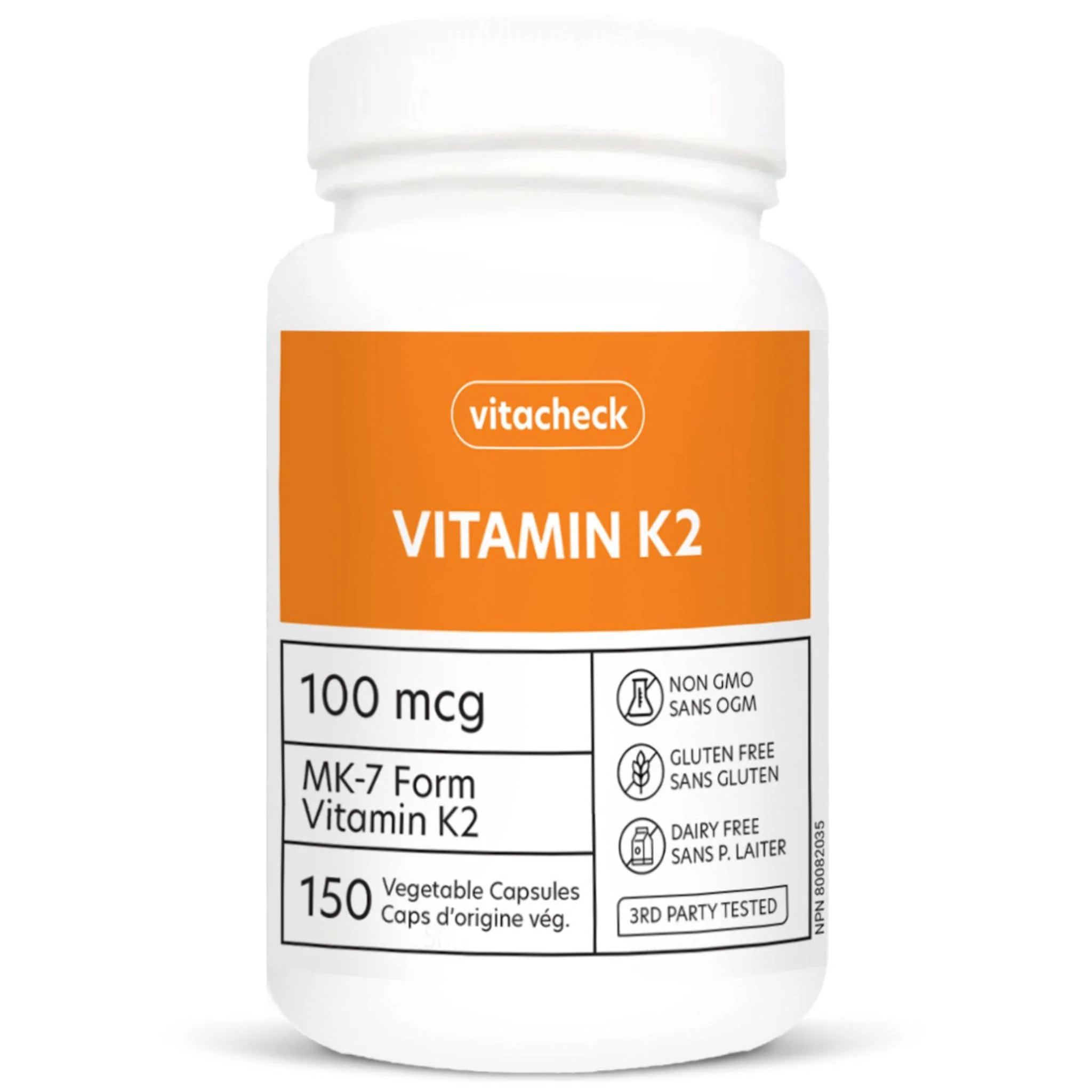 Vitacheck Vitamin K2 100mcg, Natto-Derived MK-7, Supports Bone and Heart Health, 150 Vegetable Capsules