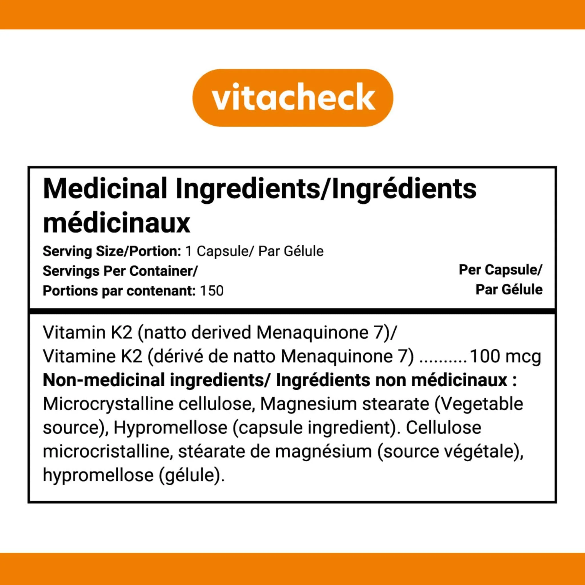 Vitacheck Vitamin K2 100mcg, Natto-Derived MK-7, Supports Bone and Heart Health, 150 Vegetable Capsules - Image 4