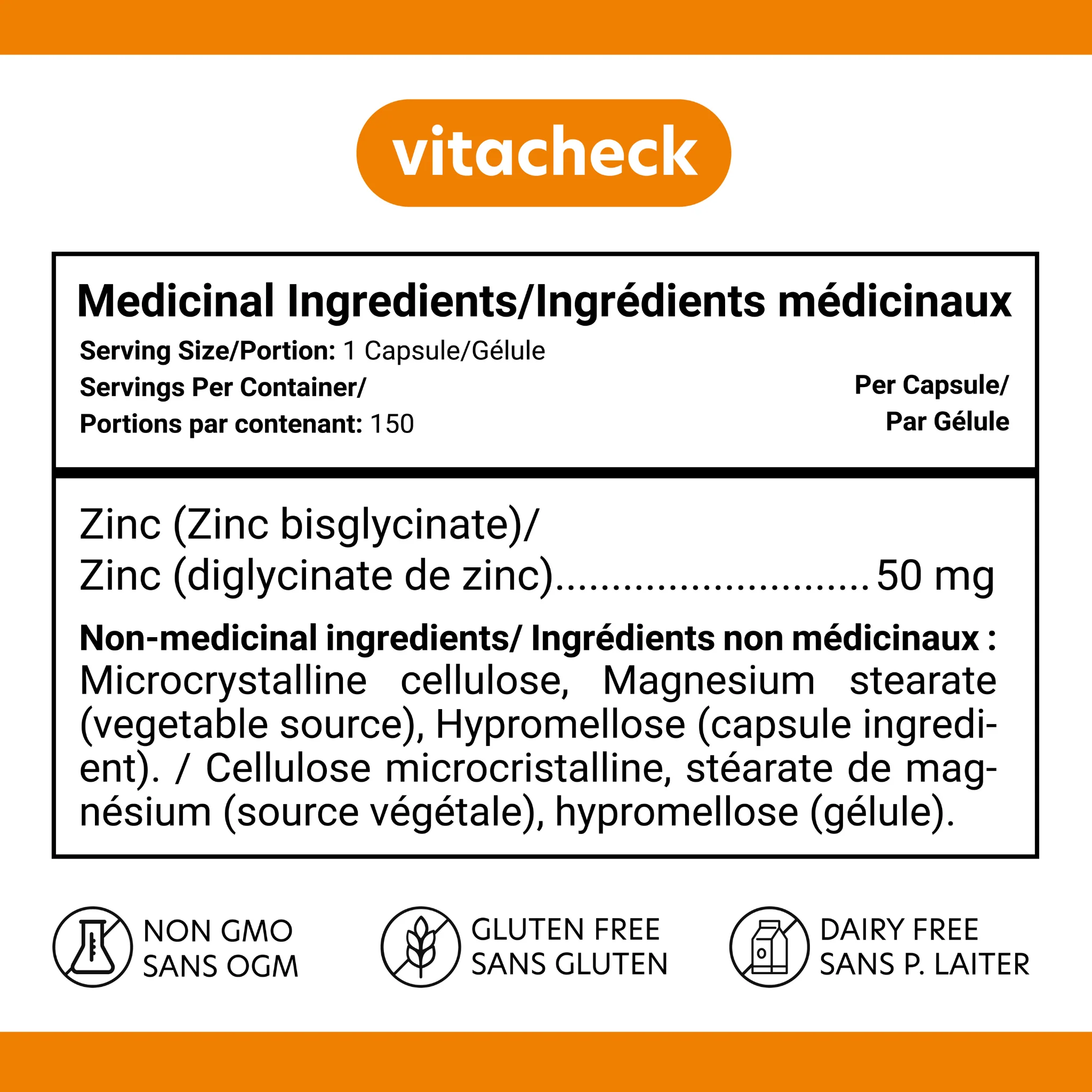 Vitacheck Zinc Bisglycinate 50mg, Chelated, Supports Immune Health, Skin, Hair and Wound Healing, 150 Vegetable Capsules CLEARANCE 25% Off Exp 5/28 Final Sale - Image 4