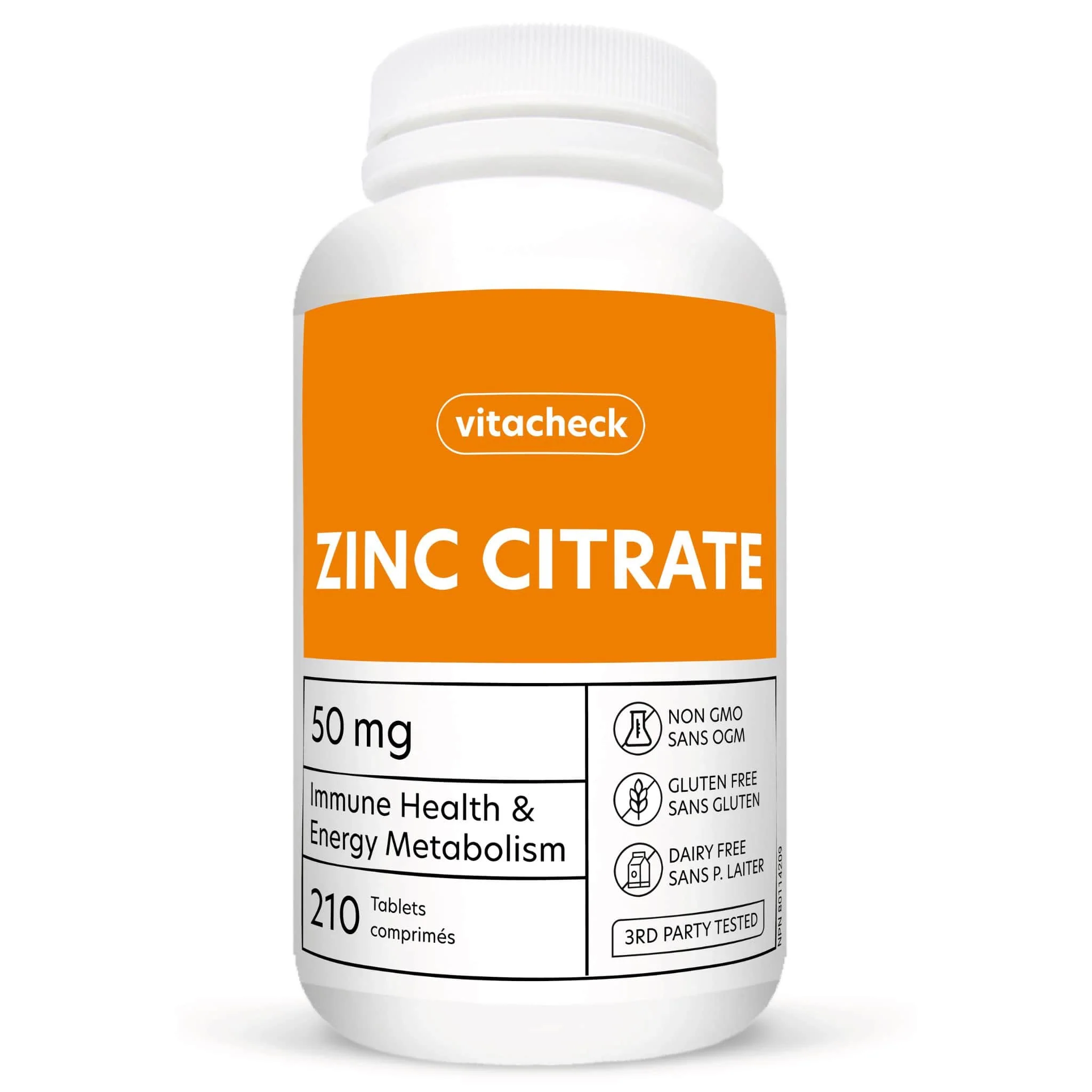 Vitacheck Zinc Citrate 50mg, Chelated, Supports Immune and Skin Health, 210 Tablets CLEARANCE 25% Off, Expiry 4/28 Final Sale