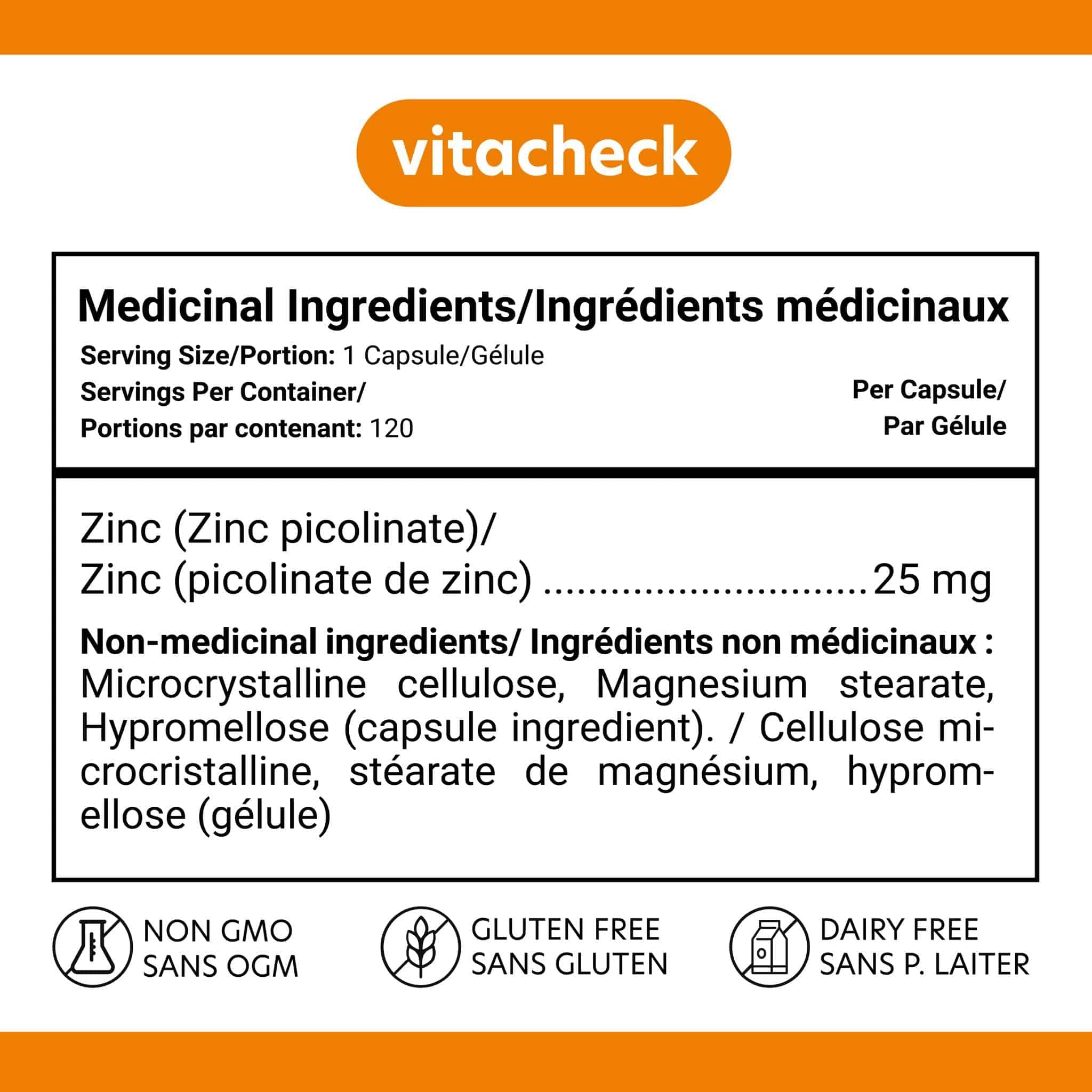 Vitacheck Zinc Picolinate 25mg Extra Strength, Chelated, Immune Health, Energy Metabolism, Hair and Nail Health, 120 Vegetable Capsules - Image 4
