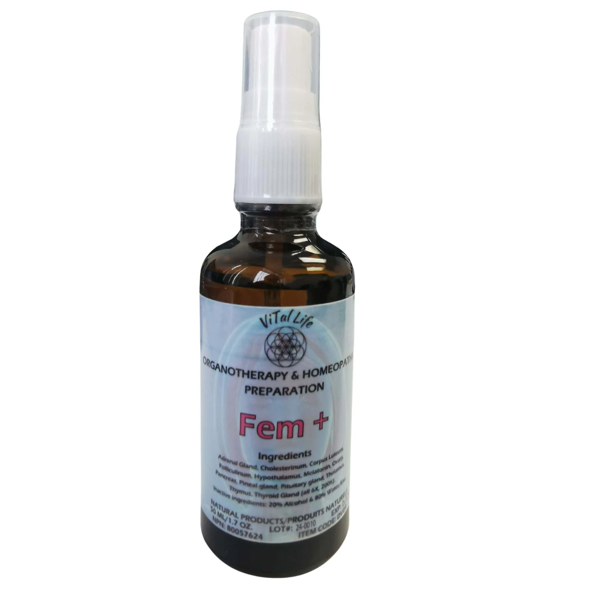 Vital Life Fem+ (FEMALE) Liquid Spray, Hormonal Balance Support, Homeopathic Endocrine Health Formula for Women, 50ml